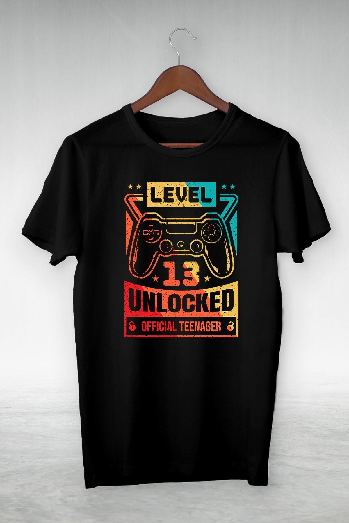 New Shine Siyah -level Unlocked Offıcıal Teenager-ıllustrasyon Çizim -vip Tasarım Tshirt