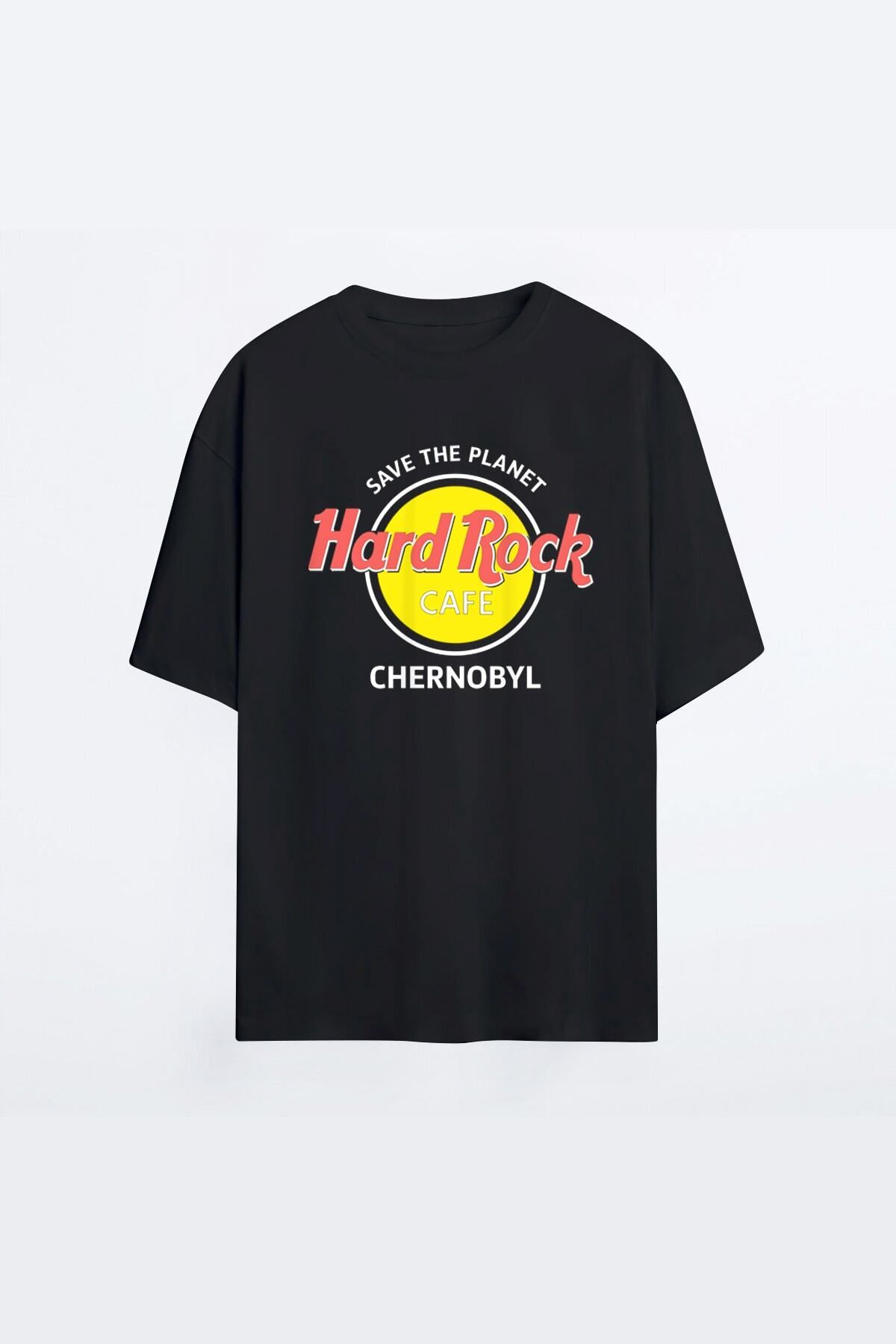 New Shine Hard Rock Cafe Siyah Hg Erkek Oversize Tshirt - Tişört