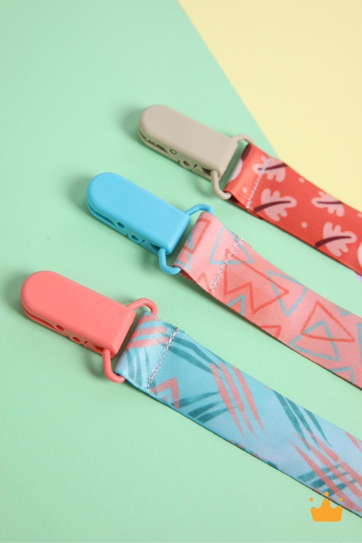 Babyhola 3'lü Emzik Askısı Yenidoğan Hediyelik Bebek Hediyesi Emzik Zinciri Seti/Turuncu fotoğrafı 2 (önizleme)