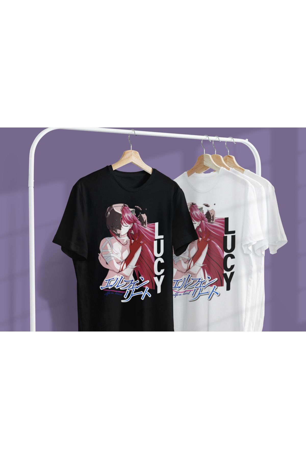 MAGORS ELFEN LIEN  MANGA ANIME BASKILI PAMUKLU BİSİKLET YAKA OVERSIZE SİYAH-BEYAZ İKİLİ TAKIM TSHIRT