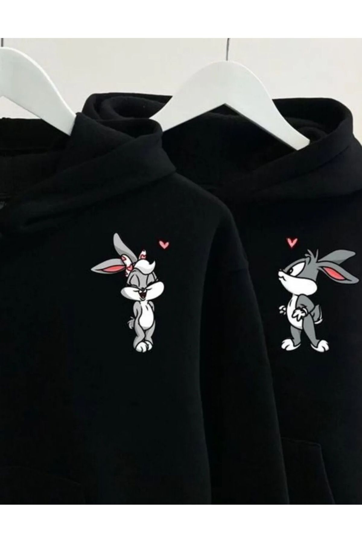 Shoprise Sevgililer Günü Couple Çift Bugs Bunny ve Lola Bunny Baskılı Siyah Sevgili Kombini