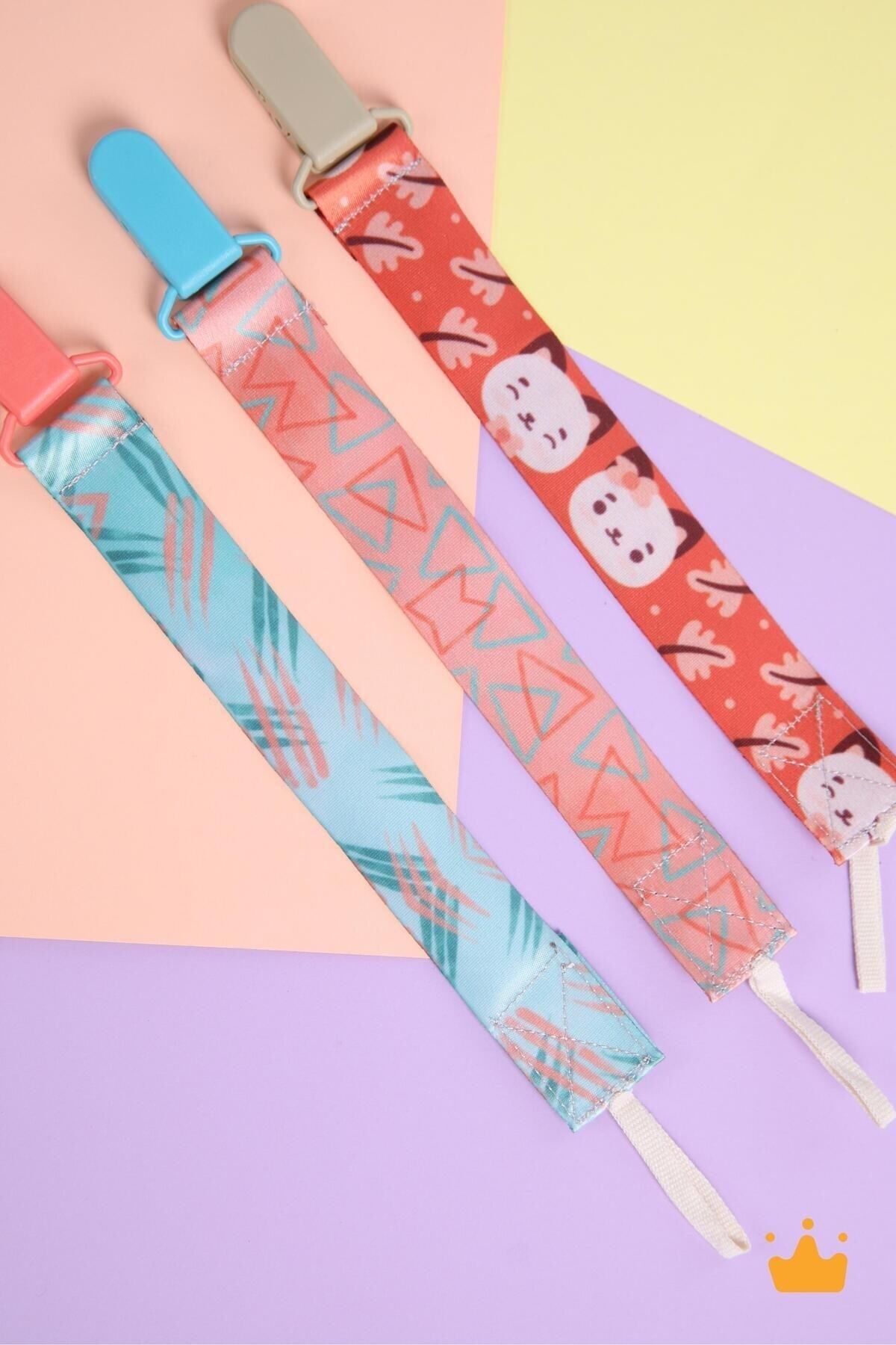 Babyhola 3'lü Emzik Askısı Yenidoğan Hediyelik Bebek Hediyesi Emzik Zinciri Seti/Turuncu fotoğrafı 6 (önizleme)