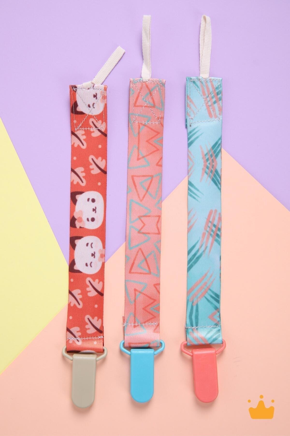 Babyhola 3'lü Emzik Askısı Yenidoğan Hediyelik Bebek Hediyesi Emzik Zinciri Seti/Turuncu fotoğrafı 3 (önizleme)