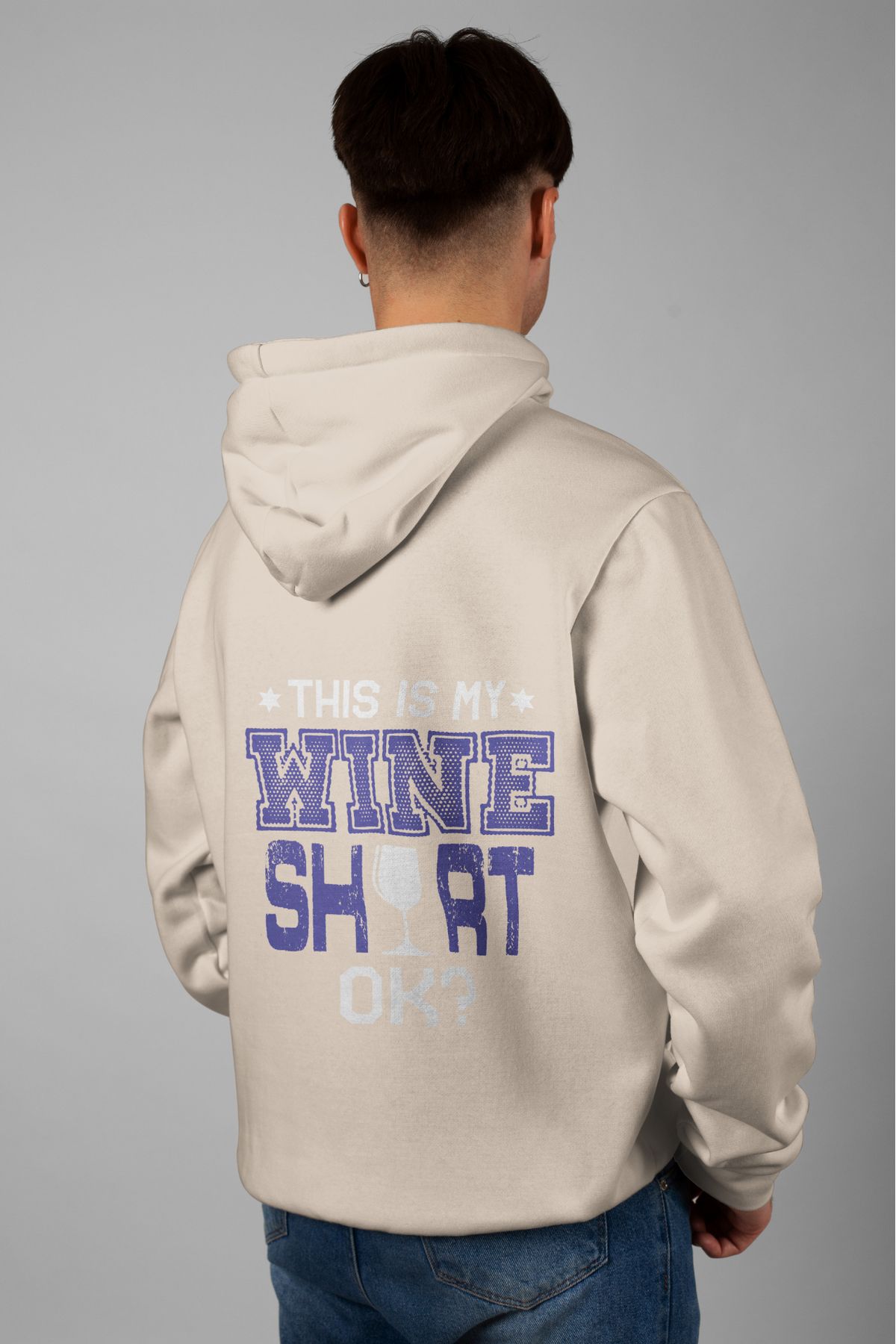 Zestia Unisex Hoodie,  My Wine shot Sırt Baskılı, Regular,%100 Pamuk, Krem Renk Kapşonlu No: 0236