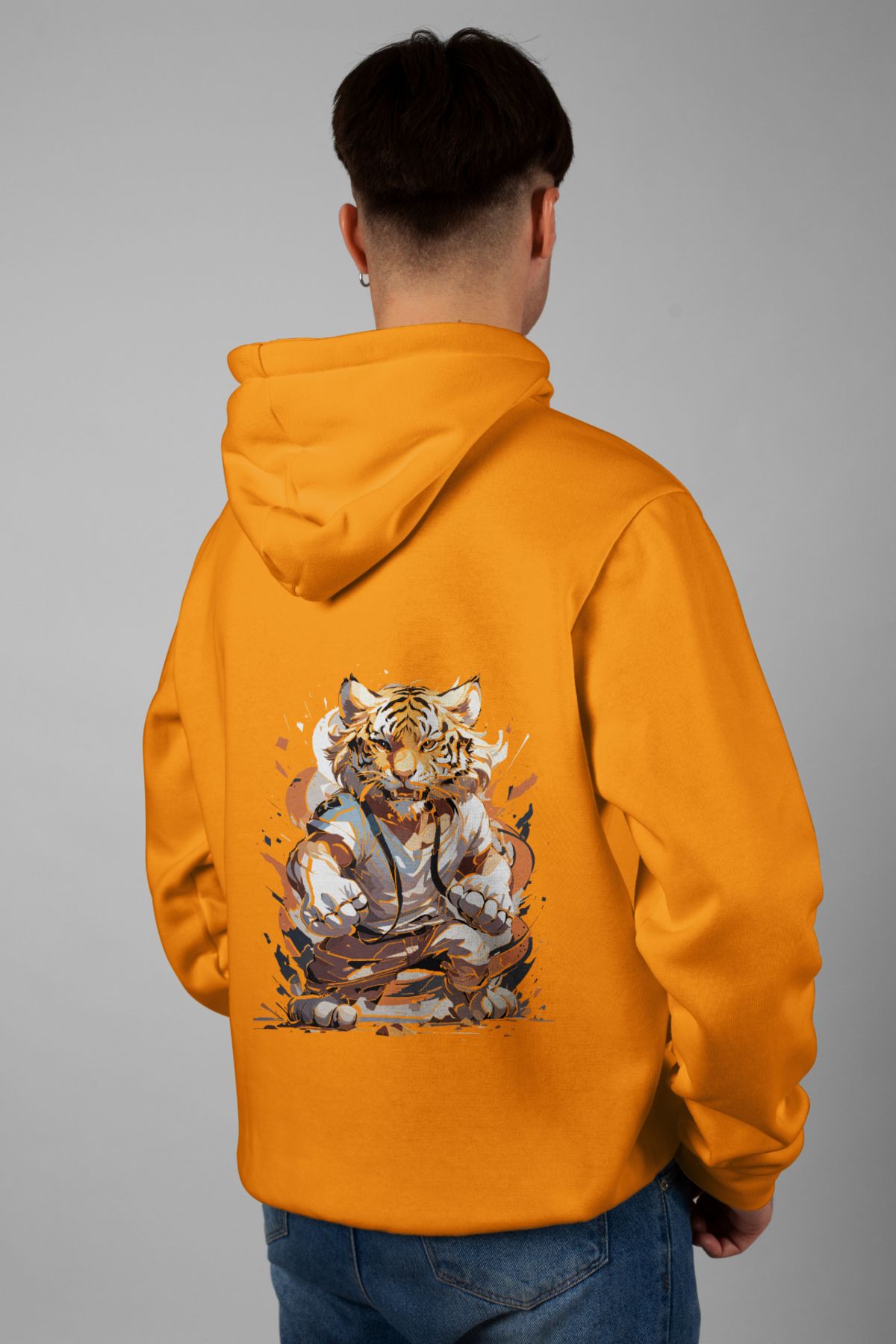 Zestia Unisex Hoodie, Aslan Sırt Baskılı, Regular,%100 Pamuk, Turuncu Renk Kapşonlu No: 0037