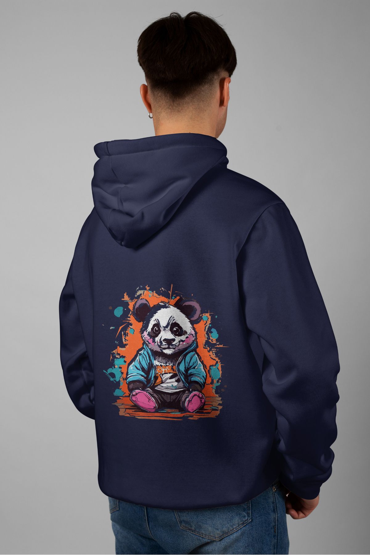 Zestia Unisex Hoodie, Panda Sırt Baskılı, Regular,%100 Pamuk, Lacivert Renk Kapşonlu No: 0010