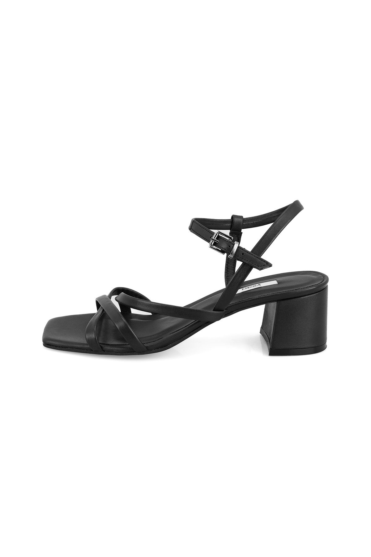 Desa-Allison Black Women's Adjustable Buckle Heeled Leather Sandals 3