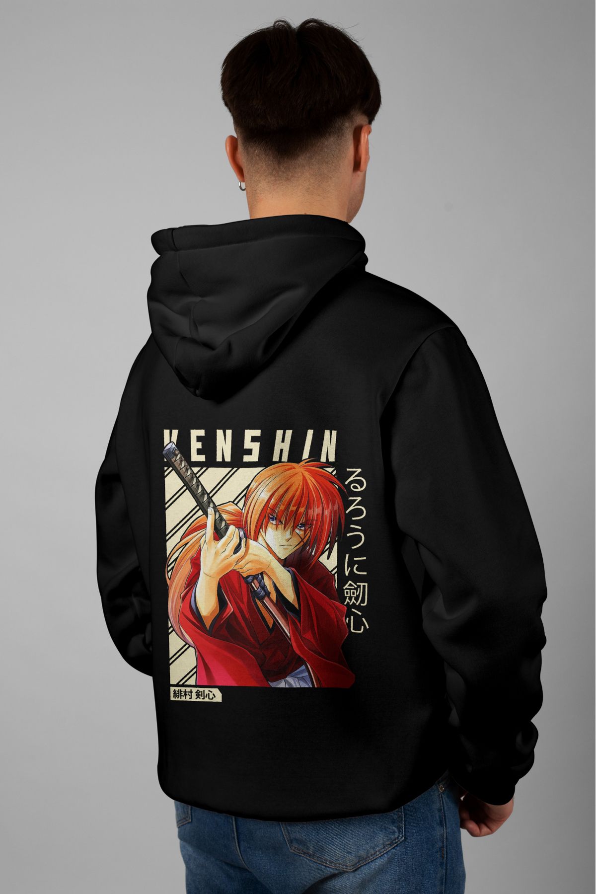 Zestia Unisex Hoodie, Kenshin Himura Sırt Baskılı, Regular,%100 Pamuk, Siyah Renk Kapşonlu No: 0140