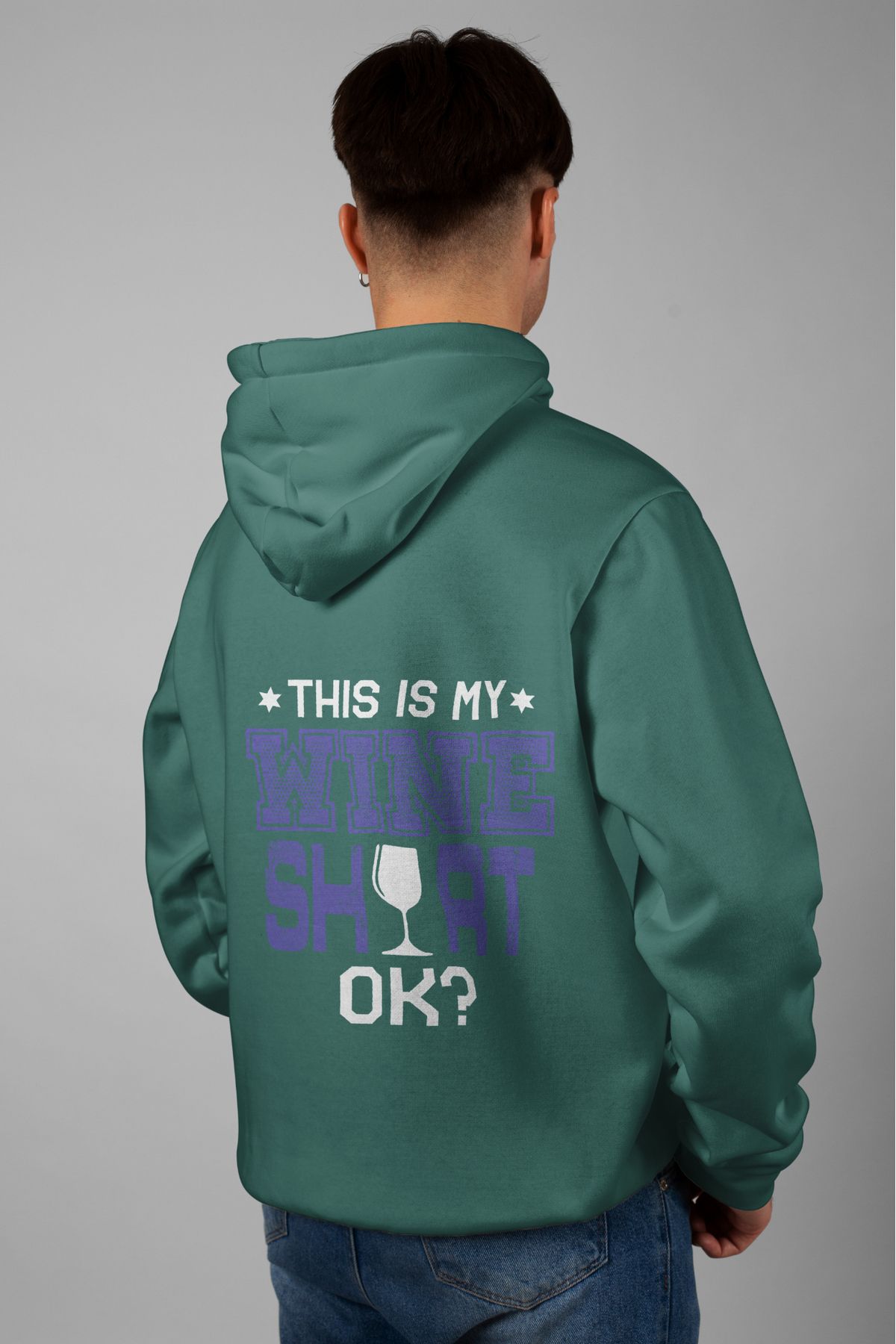 Zestia Unisex Hoodie,  My Wine shot Sırt Baskılı, Regular,%100 Pamuk, Yeşil Renk Kapşonlu No: 0236