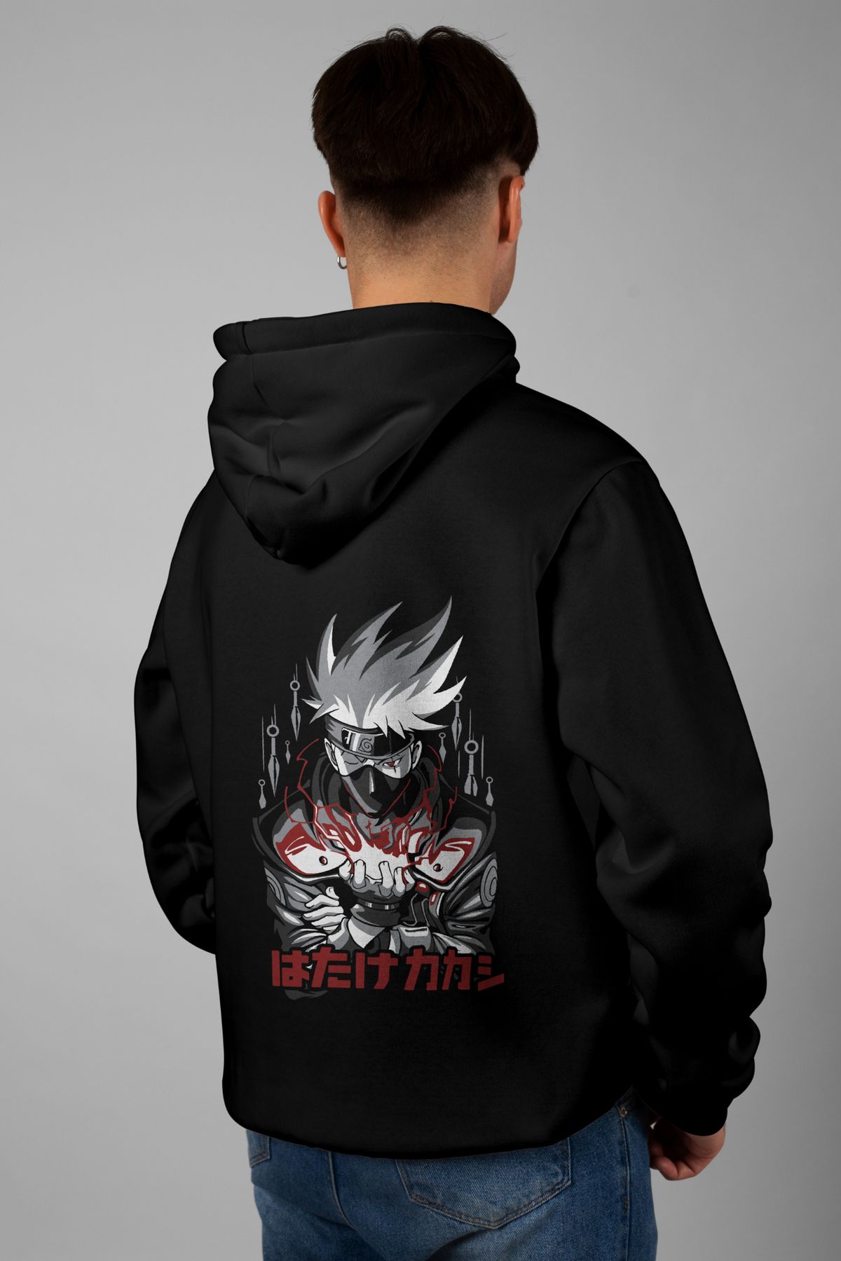 Zestia Unisex Hoodie, Kakashi Hateke Sırt Baskılı, Regular,%100 Pamuk, Siyah Renk Kapşonlu No: 0138