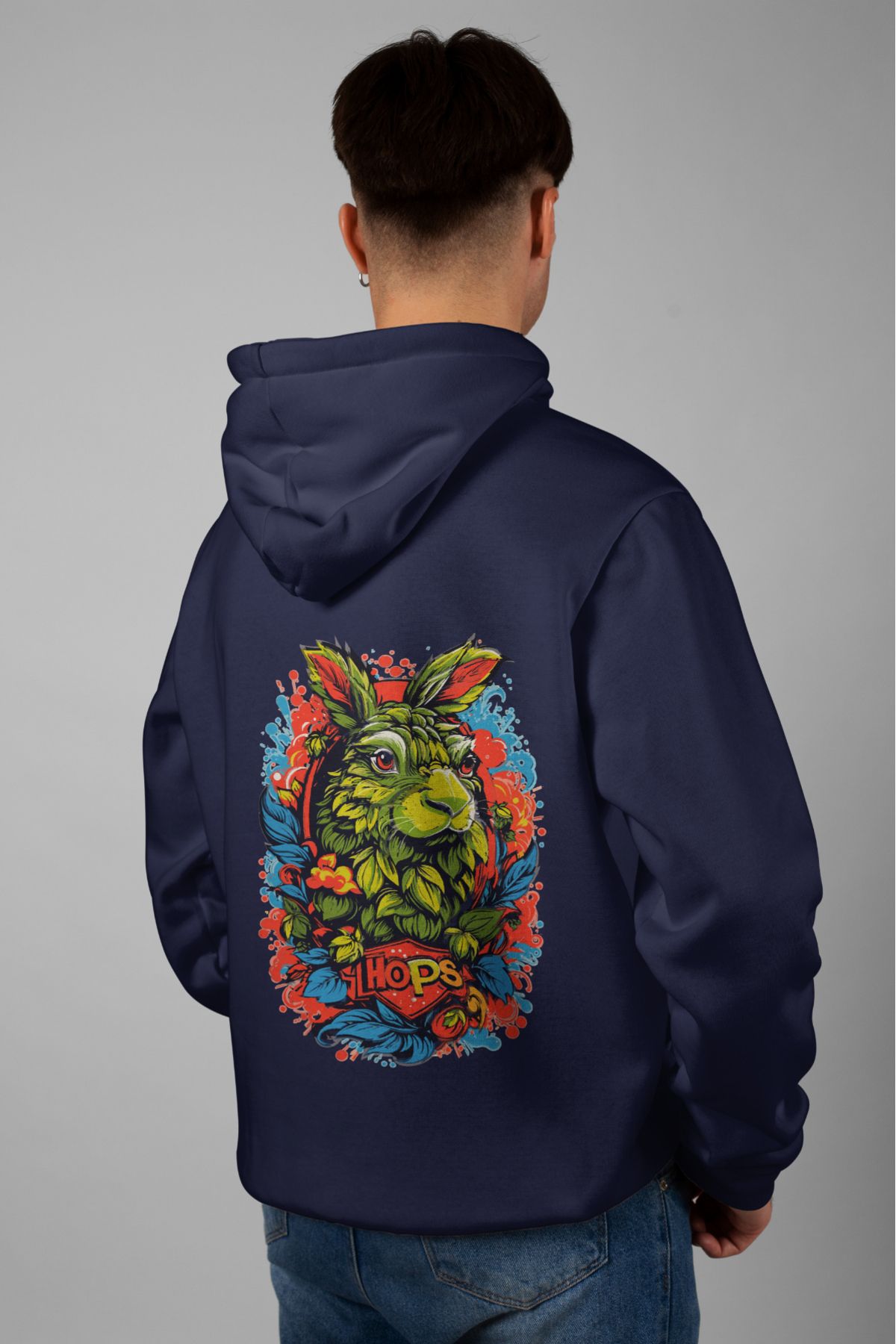 Zestia Unisex Hoodie, Tavşan Sırt Baskılı, Regular,%100 Pamuk, Lacivert Renk Kapşonlu No: 0055