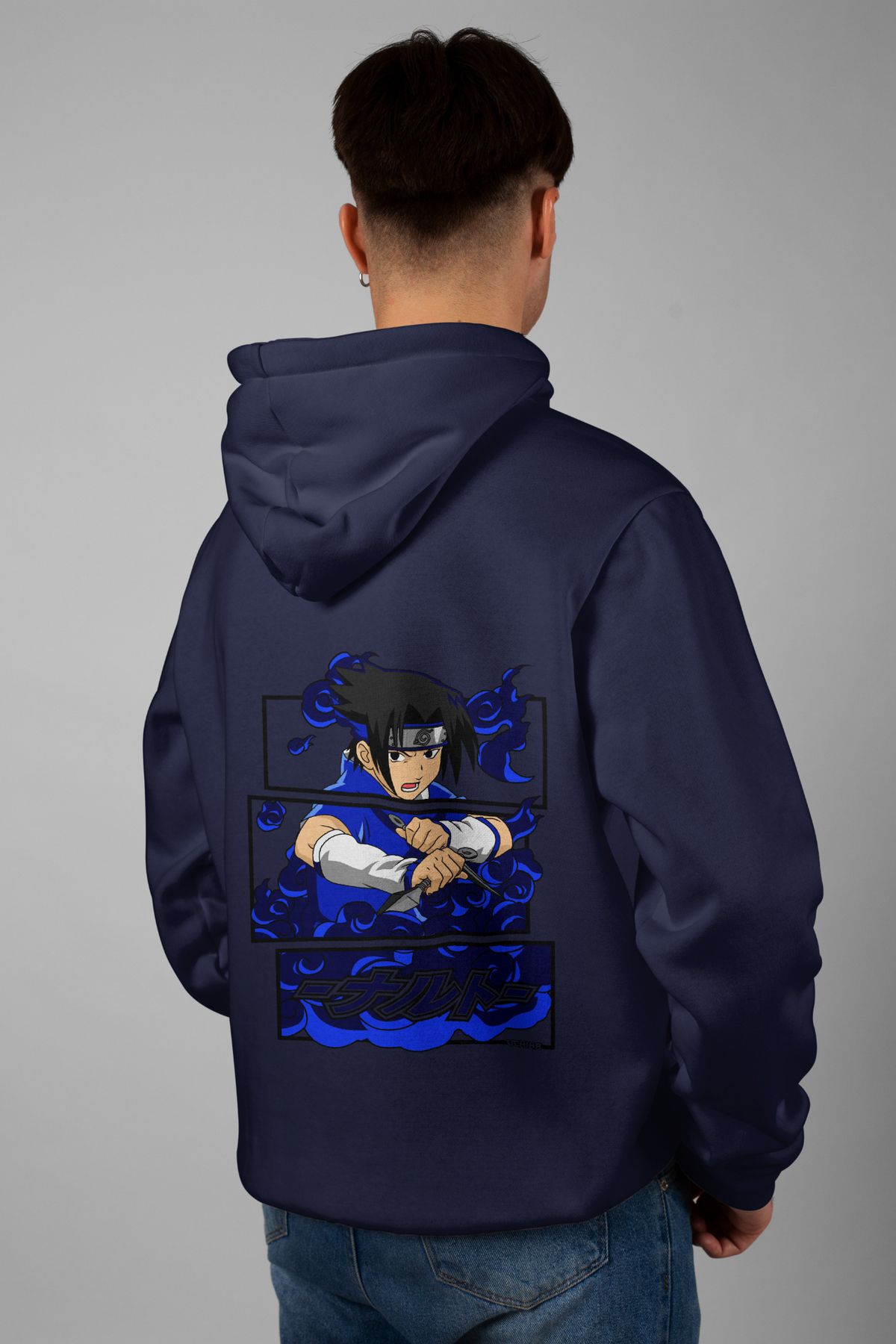 Zestia Unisex Hoodie, Sasuke Uchiha Sırt Baskılı, Regular,%100 Pamuk, Lacivert Renk Kapşonlu No: 0180