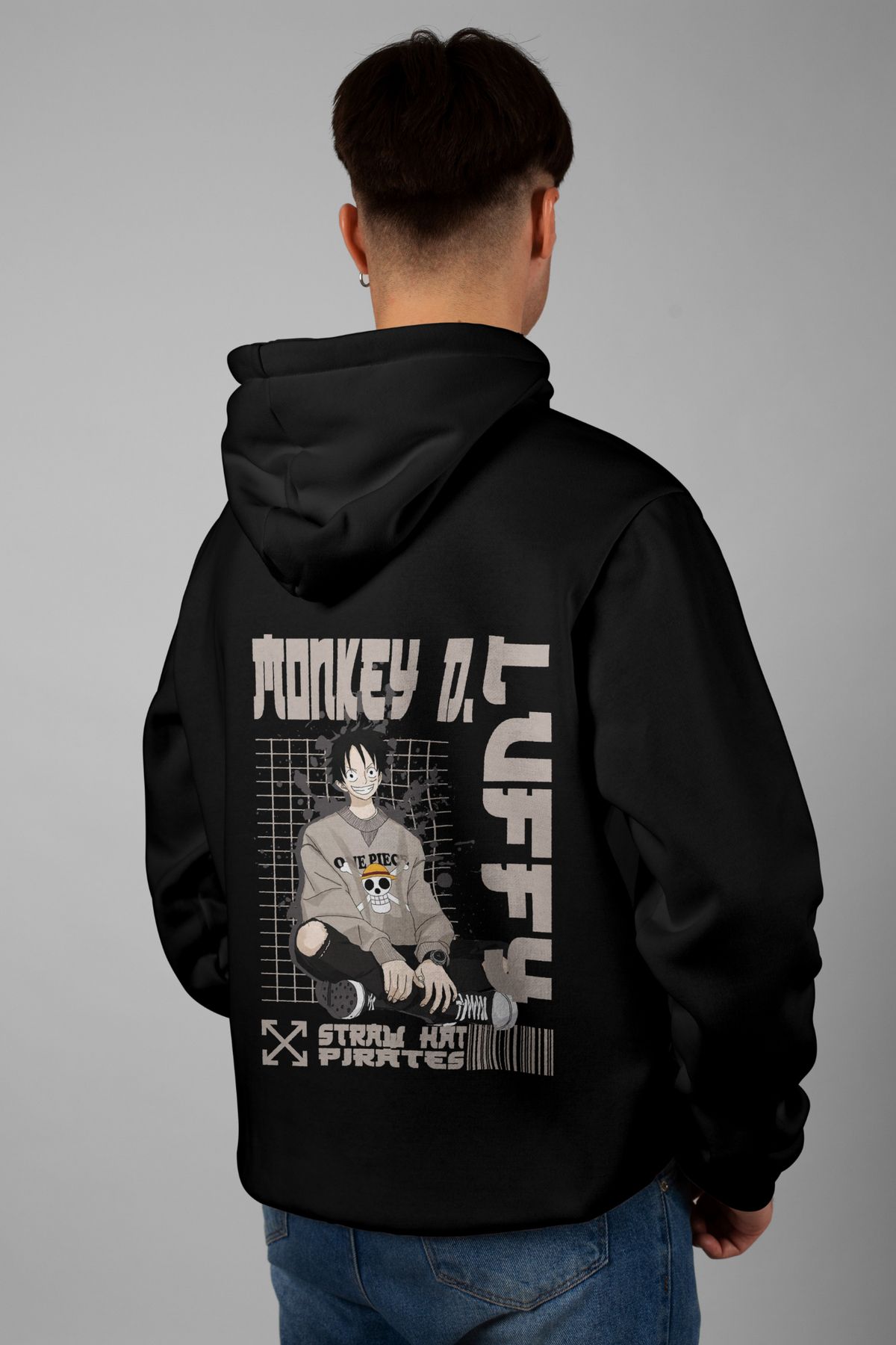 Zestia Unisex Hoodie, Monkey D. Luffy Sırt Baskılı, Regular,%100 Pamuk, Siyah Renk Kapşonlu No: 0198