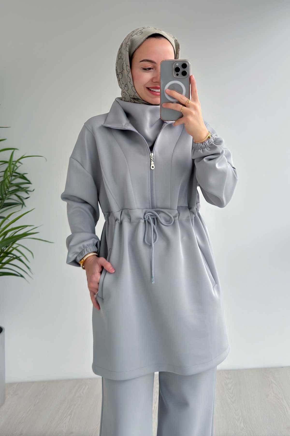 Ka Hijab-Costum de scuba cu guler de design - gri 6