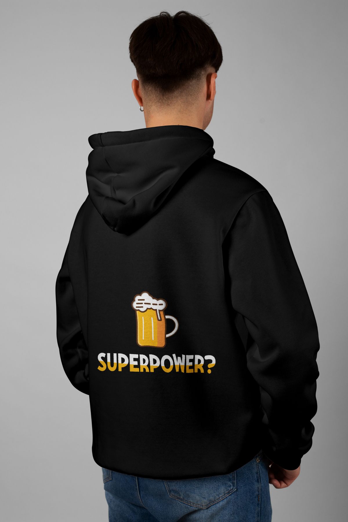 Zestia Unisex Hoodie, Superpower Sırt Baskılı, Regular,%100 Pamuk, Siyah Renk Kapşonlu No: 0230