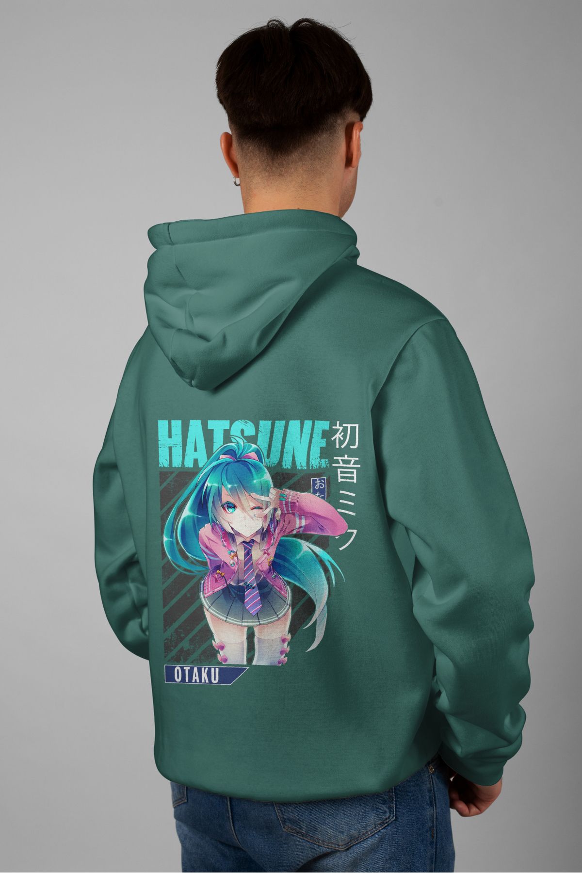 Zestia Unisex Hoodie, Miku Hatsune Sırt Baskılı, Regular,%100 Pamuk, Yeşil Renk Kapşonlu No: 0170