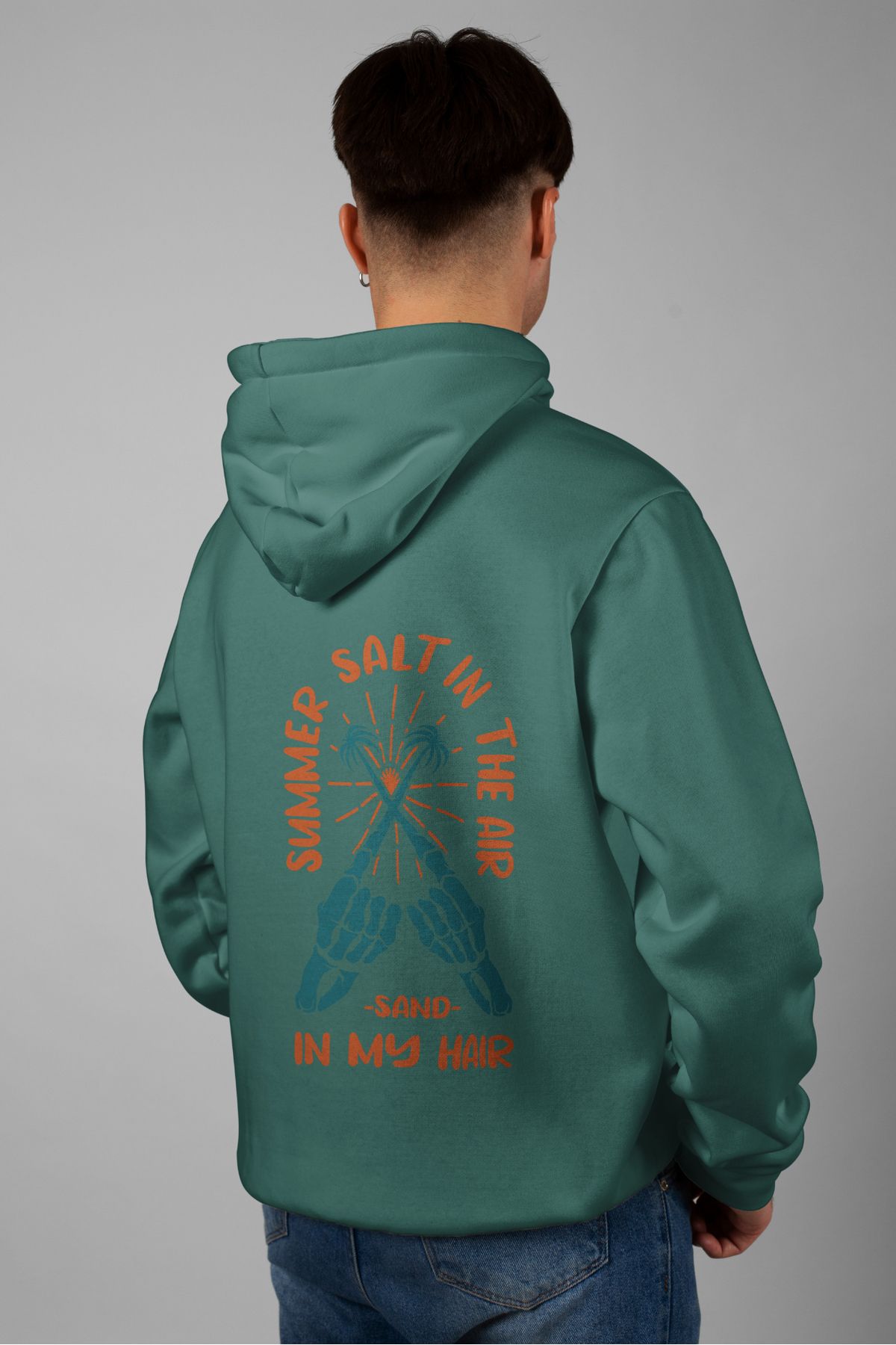 Zestia Unisex Hoodie, Summer Salt Sırt Baskılı, Regular,%100 Pamuk, Yeşil Renk Kapşonlu No: 0286