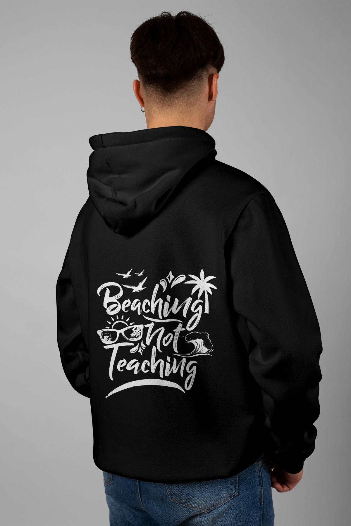 Zestia Unisex Hoodie, Beaching Sırt Baskılı, Regular,%100 Pamuk, Siyah Renk Kapşonlu No: 0287