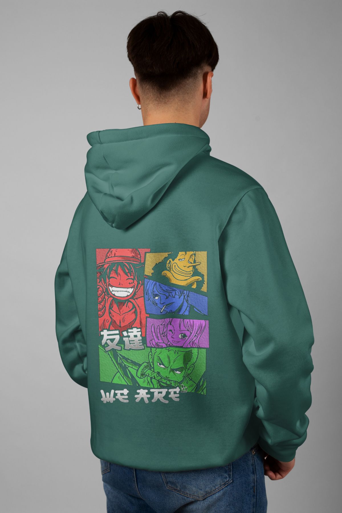 Zestia Unisex Hoodie, One Piece Sırt Baskılı, Regular,%100 Pamuk, Yeşil Renk Kapşonlu No: 0143