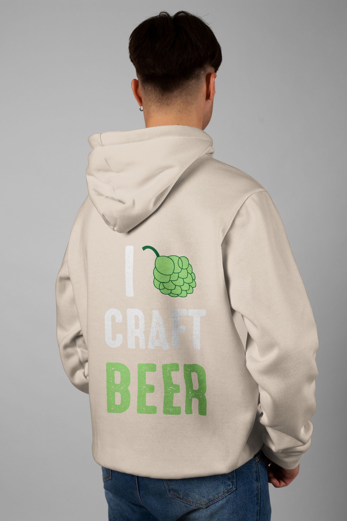 Zestia Unisex Hoodie, I Craft Beer Sırt Baskılı, Regular,%100 Pamuk, Krem Renk Kapşonlu No: 0218