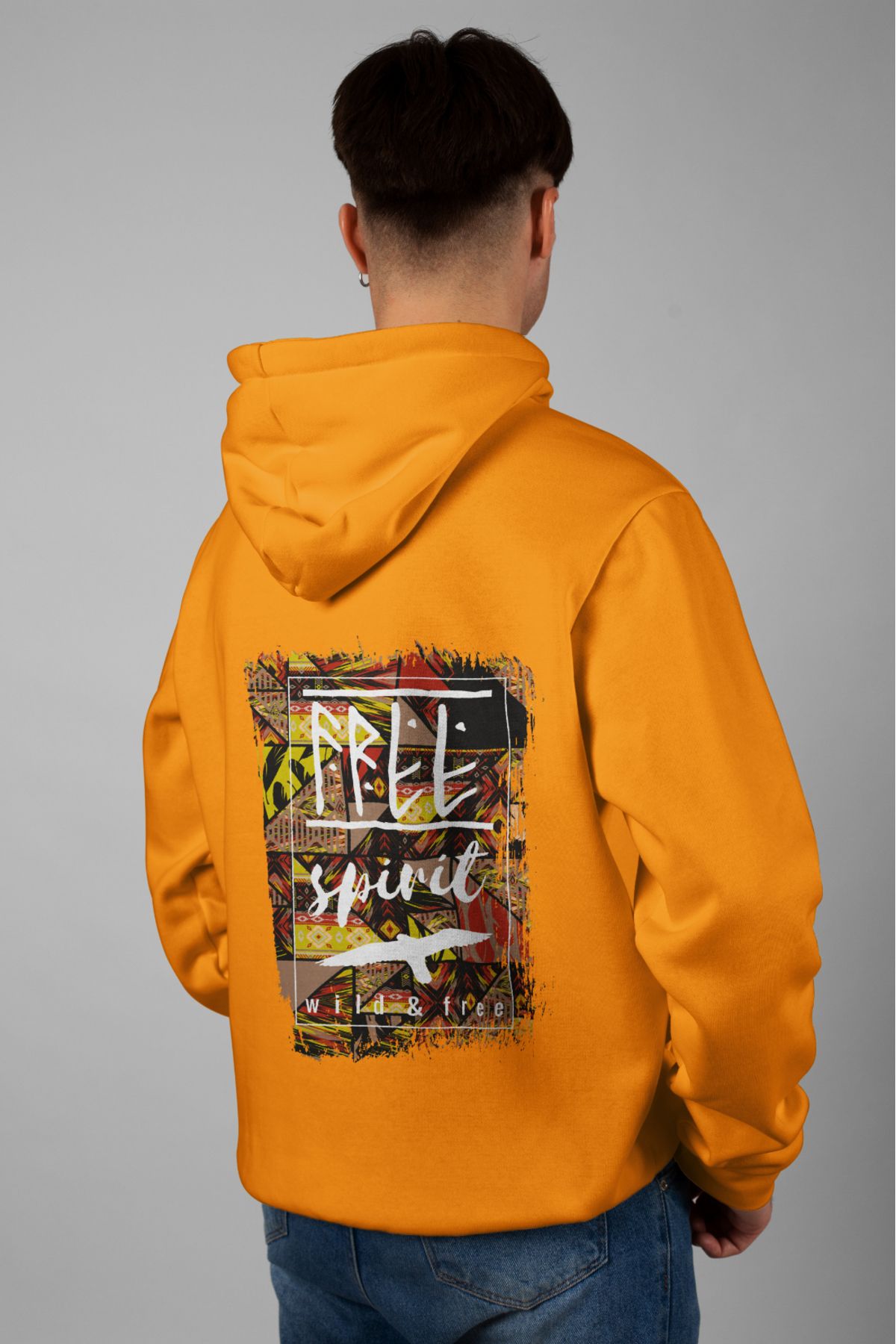 Zestia Unisex Hoodie, Free Spirit Sırt Baskılı, Regular,%100 Pamuk, Turuncu Renk Kapşonlu No: 0264