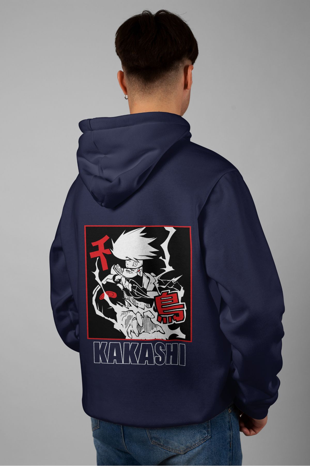 Zestia Unisex Hoodie, Kakashi Sırt Baskılı, Regular,%100 Pamuk, Lacivert Renk Kapşonlu No: 0135