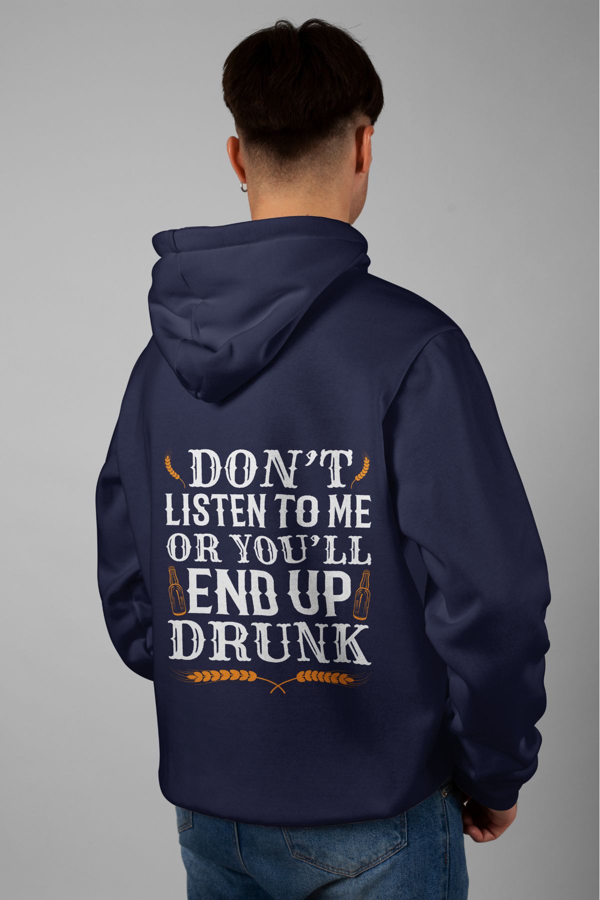 Zestia Unisex Hoodie, Don't Listen To Sırt Baskılı, Regular,%100 Pamuk, Lacivert Renk Kapşonlu No: 0241