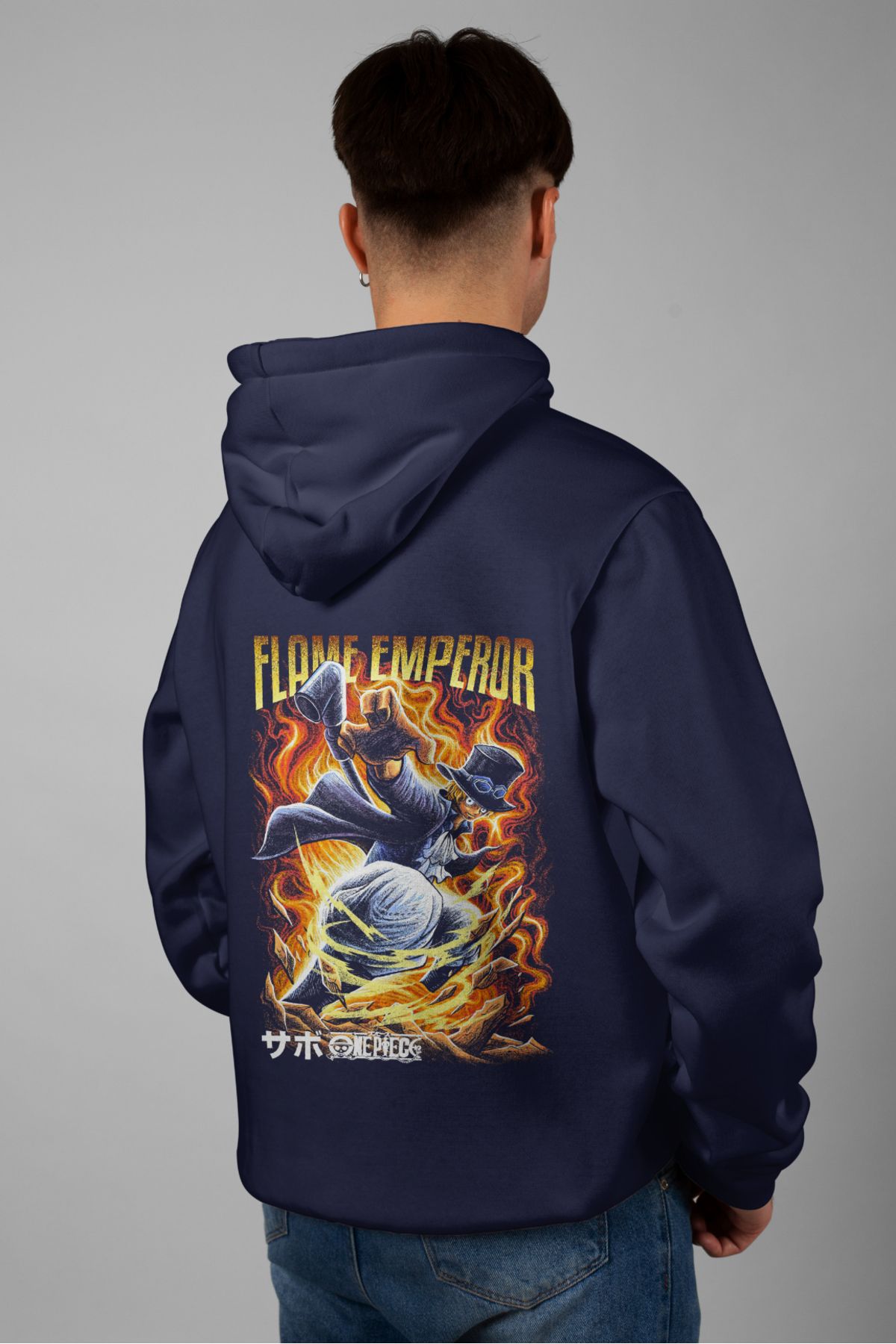 Zestia Unisex Hoodie, Flame Emperor Sırt Baskılı, Regular,%100 Pamuk, Lacivert Renk Kapşonlu No: 0185