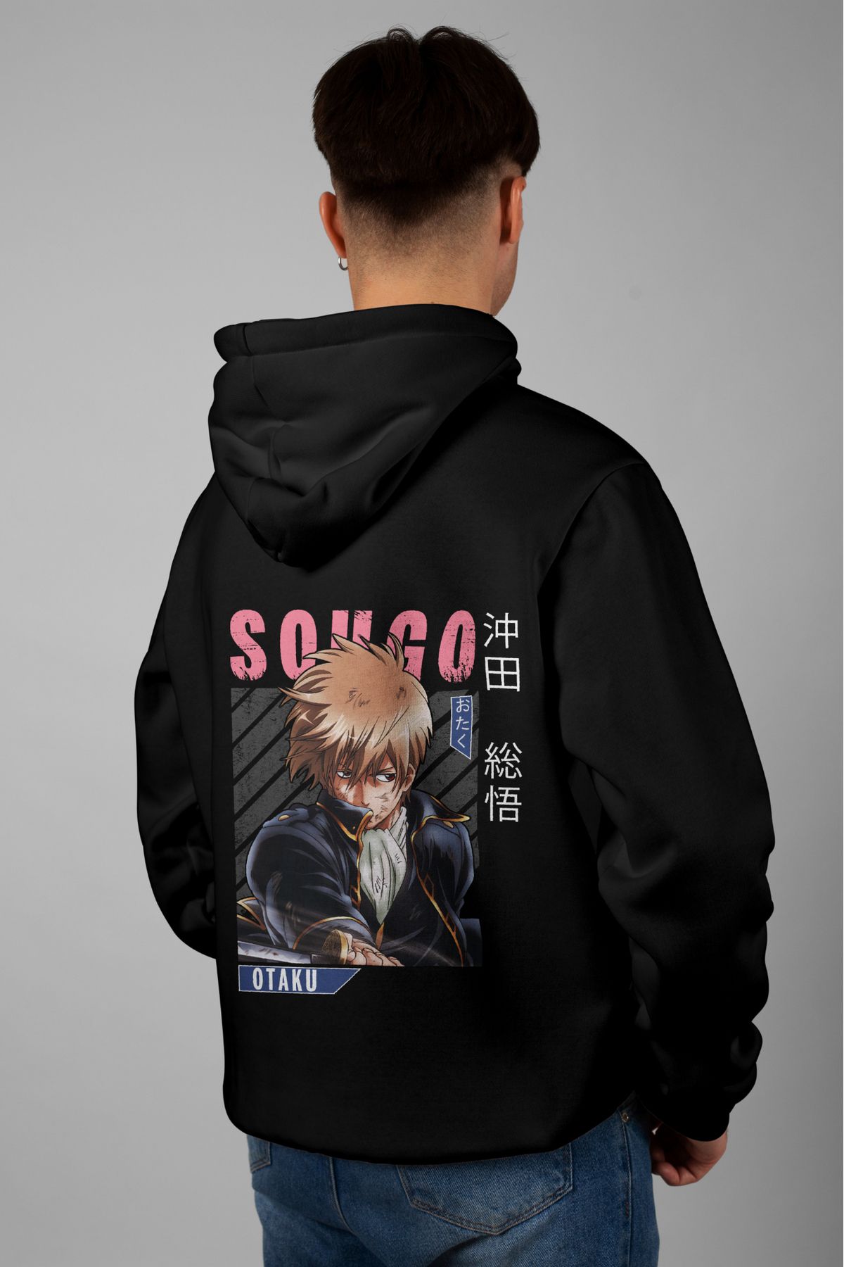 Zestia Unisex Hoodie, Sougo Okita Sırt Baskılı, Regular,%100 Pamuk, Siyah Renk Kapşonlu No: 0131