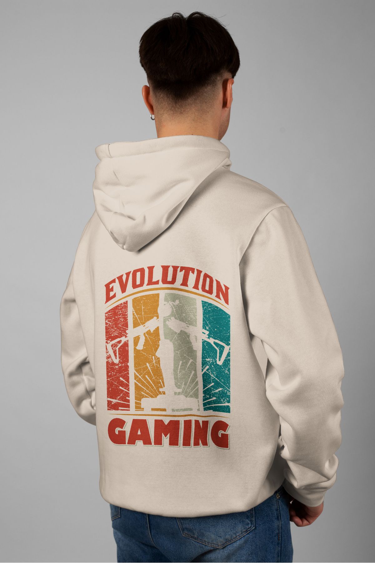 Zestia Unisex Hoodie, Evolution Sırt Baskılı, Regular,%100 Pamuk, Krem Renk Kapşonlu No: 0297