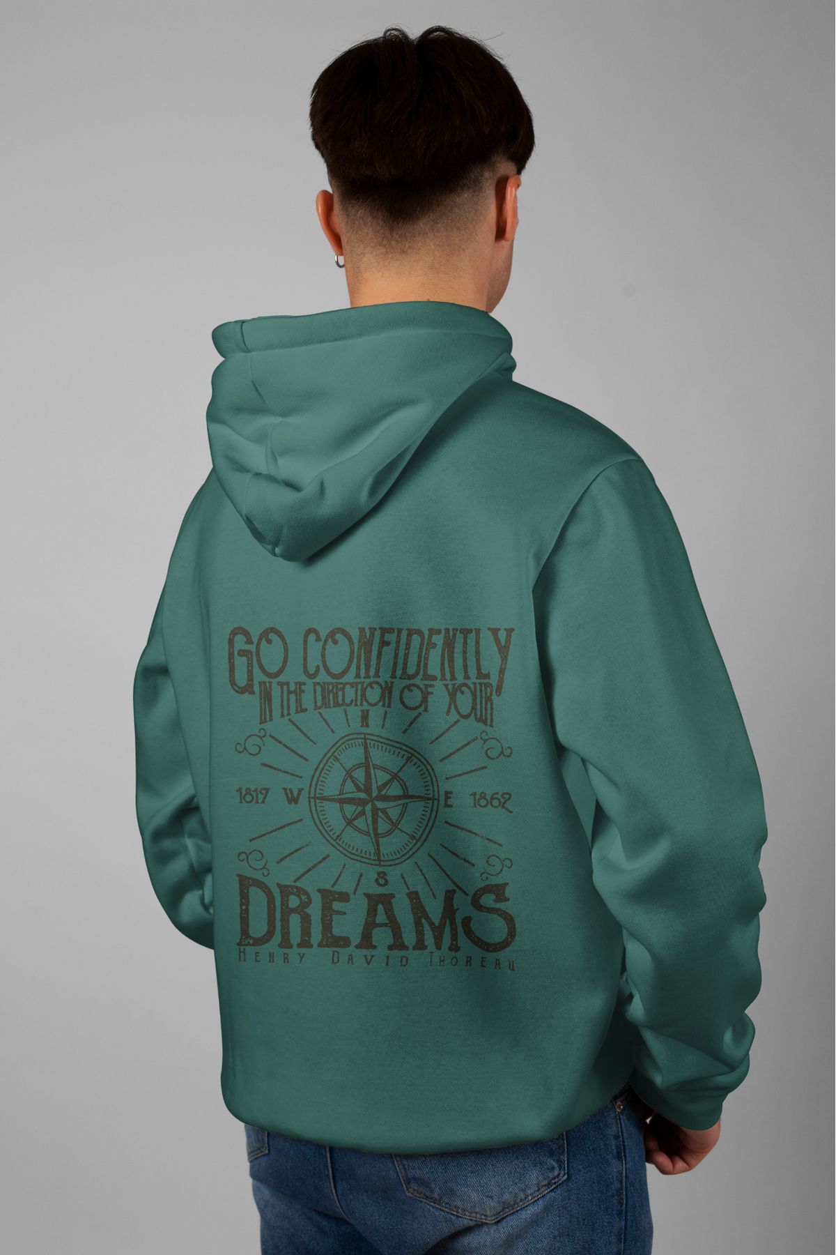 Zestia Unisex Hoodie, Go Confidently Sırt Baskılı, Regular,%100 Pamuk, Yeşil Renk Kapşonlu No: 0401