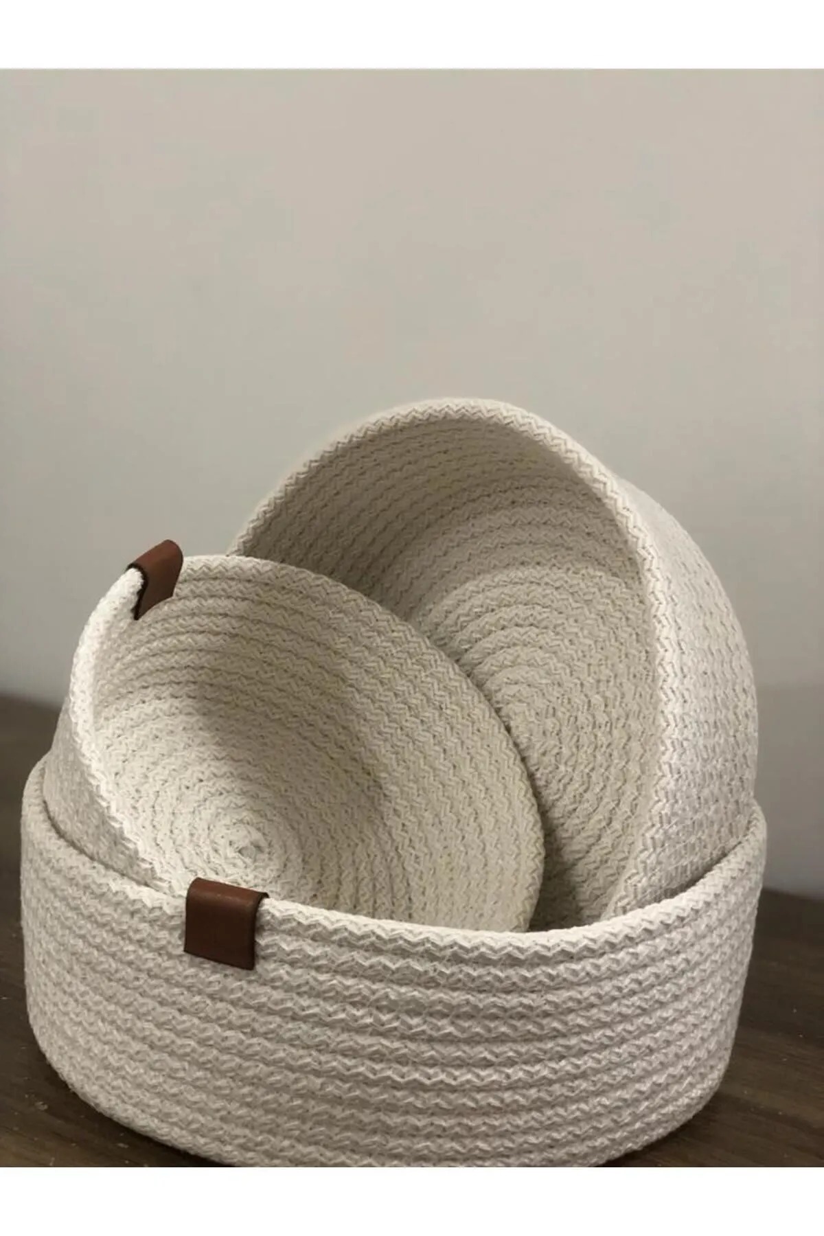 FİNGEV Кошница за плетене от 3 части от ютено въже - комплект декоративни и ракита, памучно въже, екрю