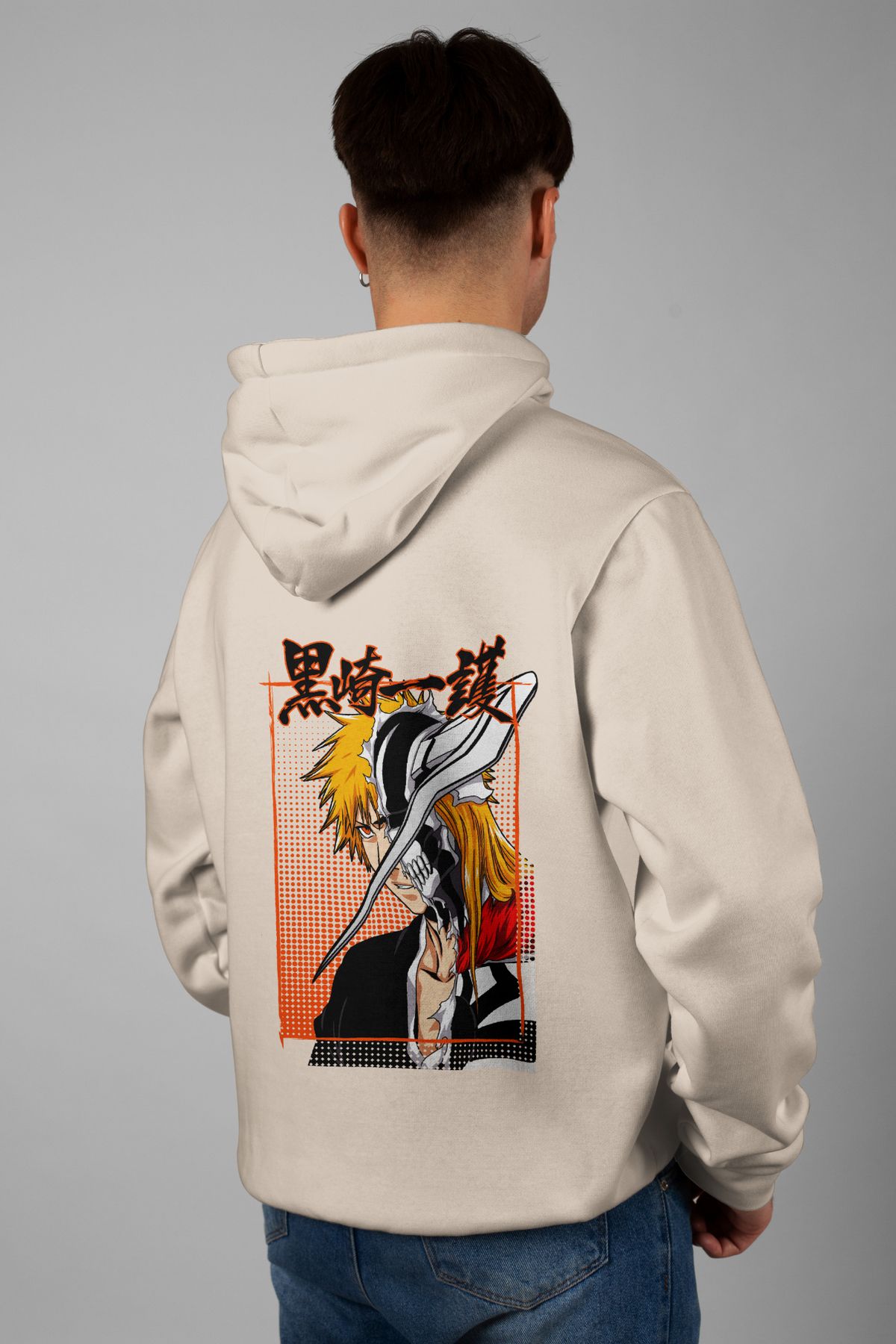 Zestia Unisex Hoodie, Bleach Sırt Baskılı, Regular,%100 Pamuk, Krem Renk Kapşonlu No: 0105