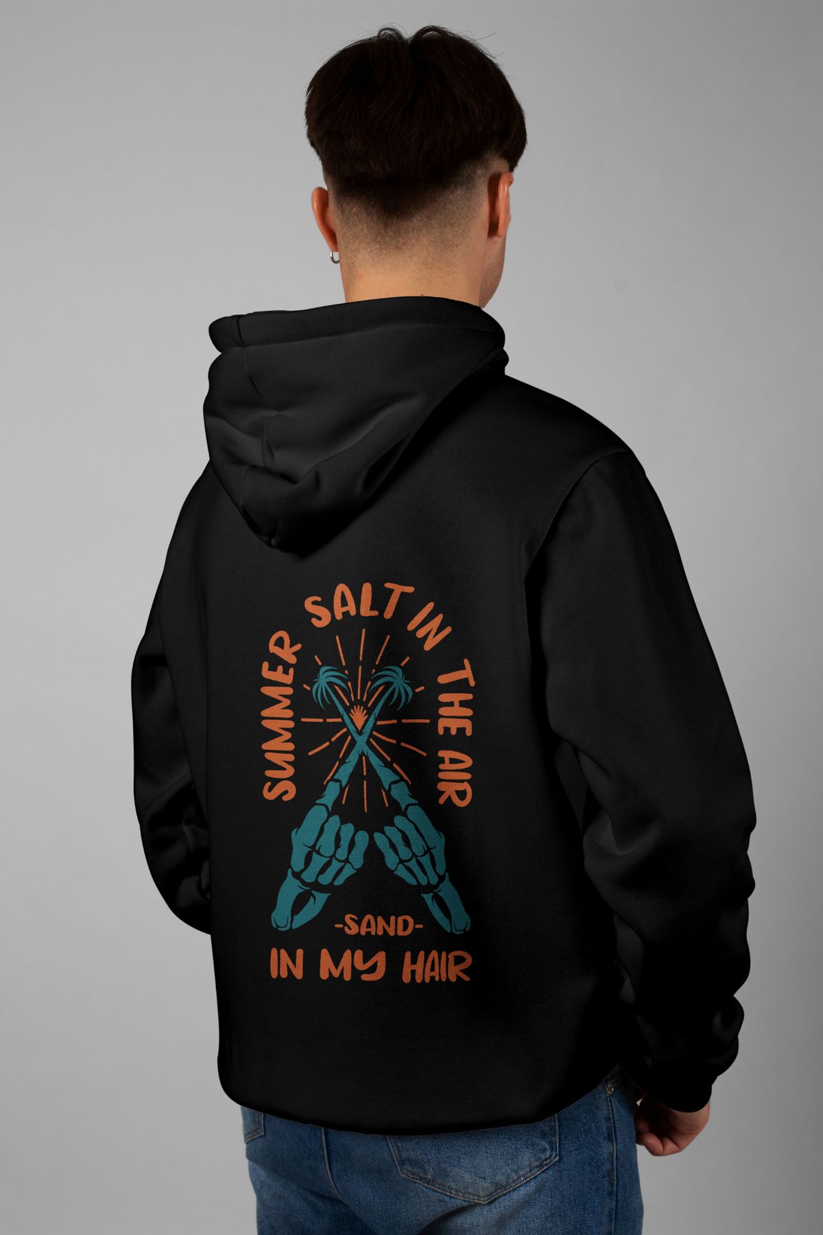 Zestia Unisex Hoodie, Summer Salt Sırt Baskılı, Regular,%100 Pamuk, Siyah Renk Kapşonlu No: 0286