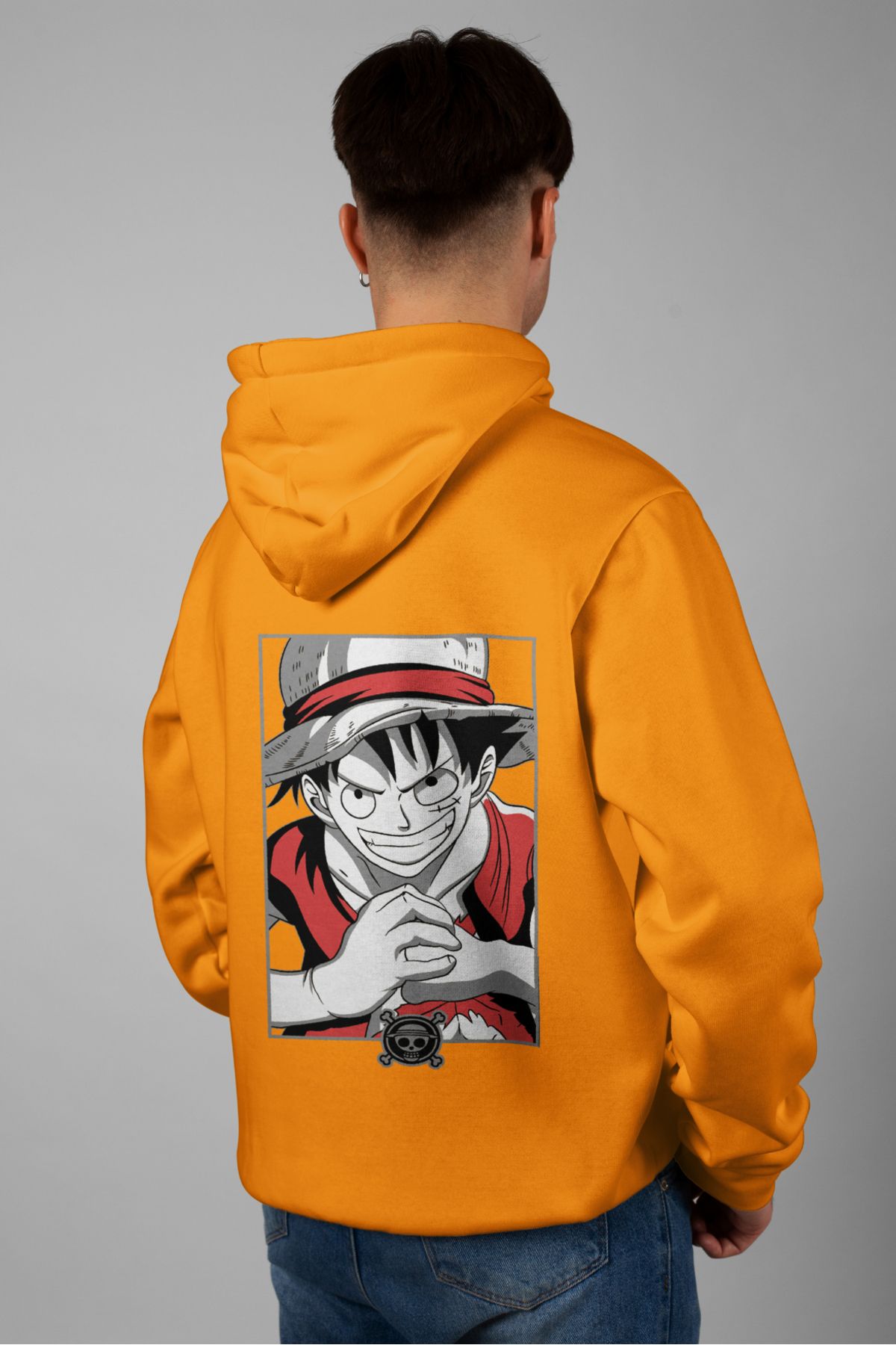 Zestia Unisex Hoodie, Monkey D. Luffy Sırt Baskılı, Regular,%100 Pamuk, Turuncu Renk Kapşonlu No: 0142