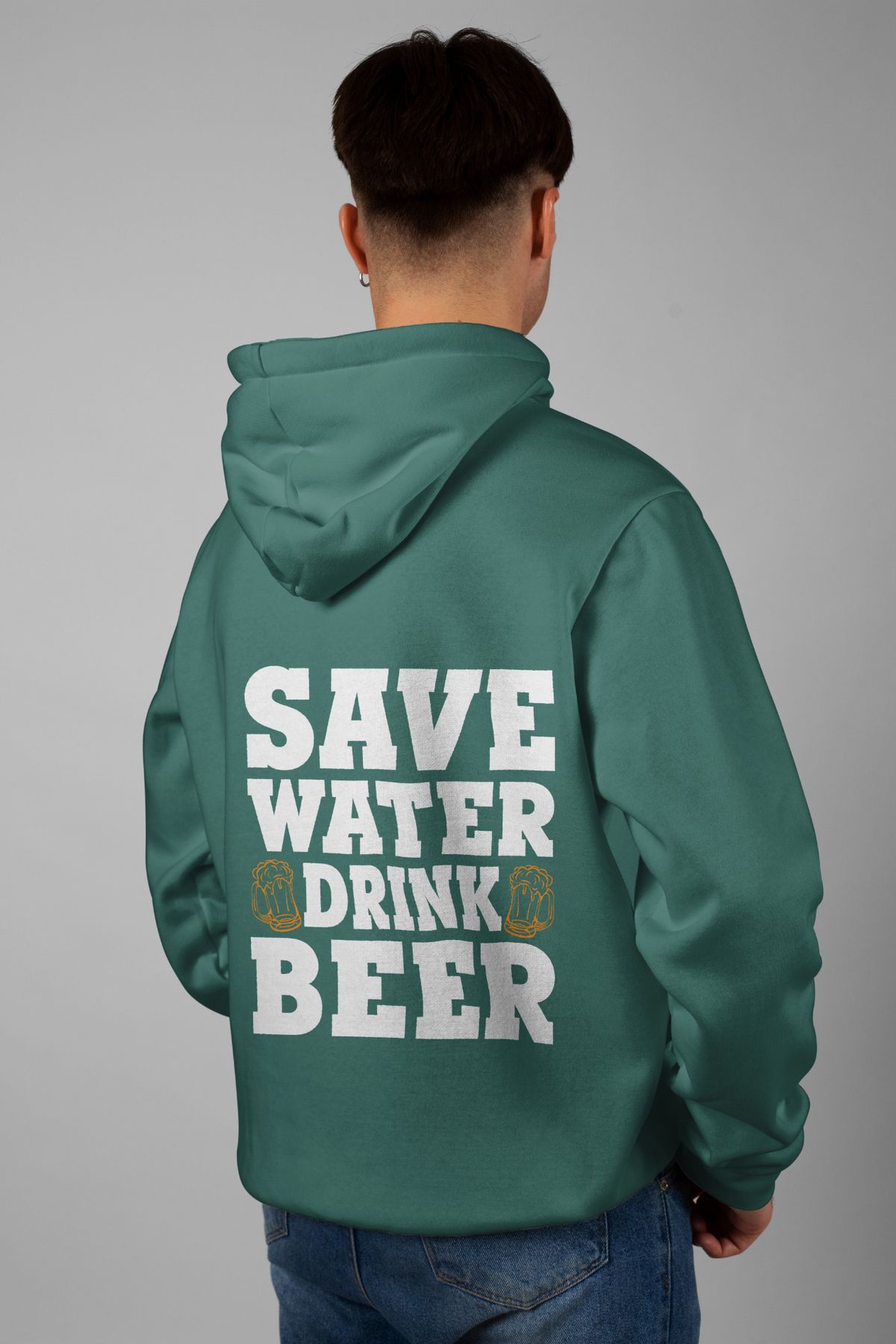 Zestia Unisex Hoodie, Drink Beer Sırt Baskılı, Regular,%100 Pamuk, Yeşil Renk Kapşonlu No: 0255