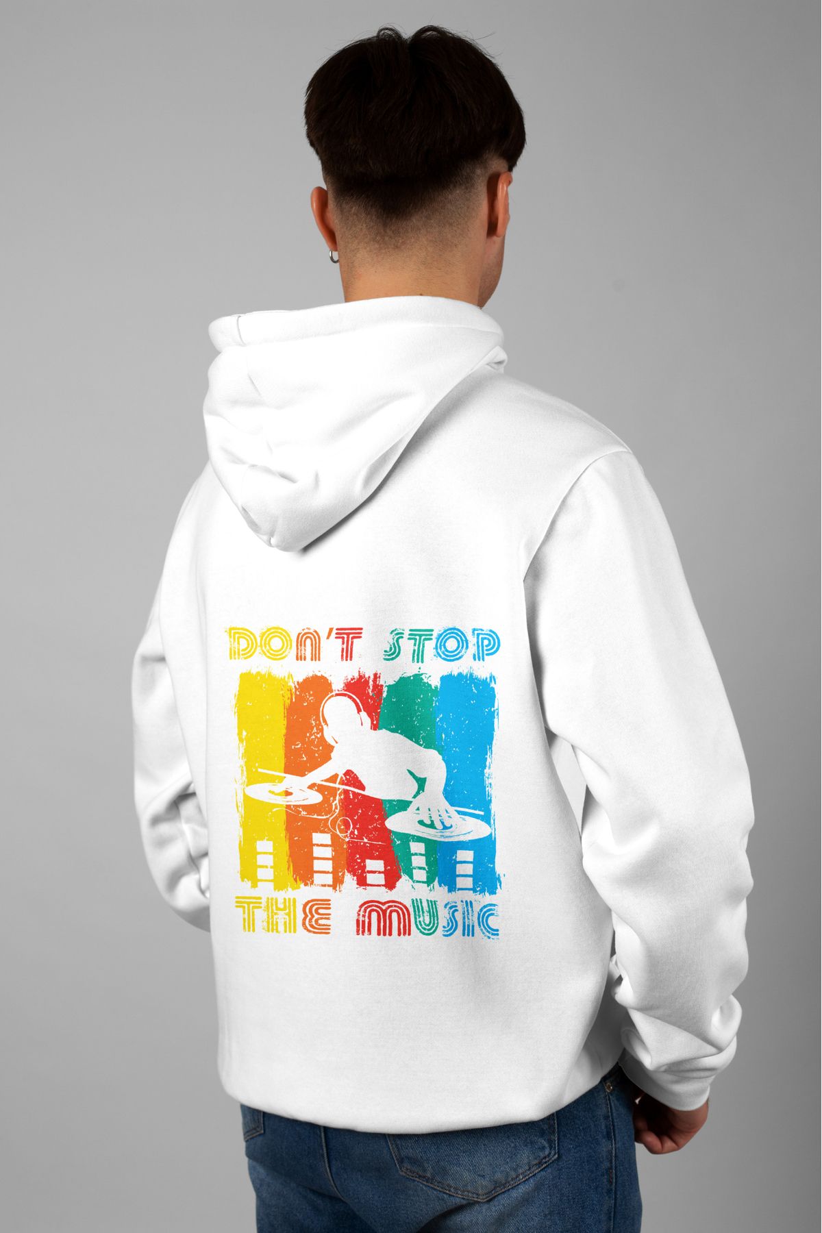 Zestia Unisex Hoodie, Don't Stop Music Sırt Baskılı, Regular,%100 Pamuk, Beyaz Renk Kapşonlu No: 0293