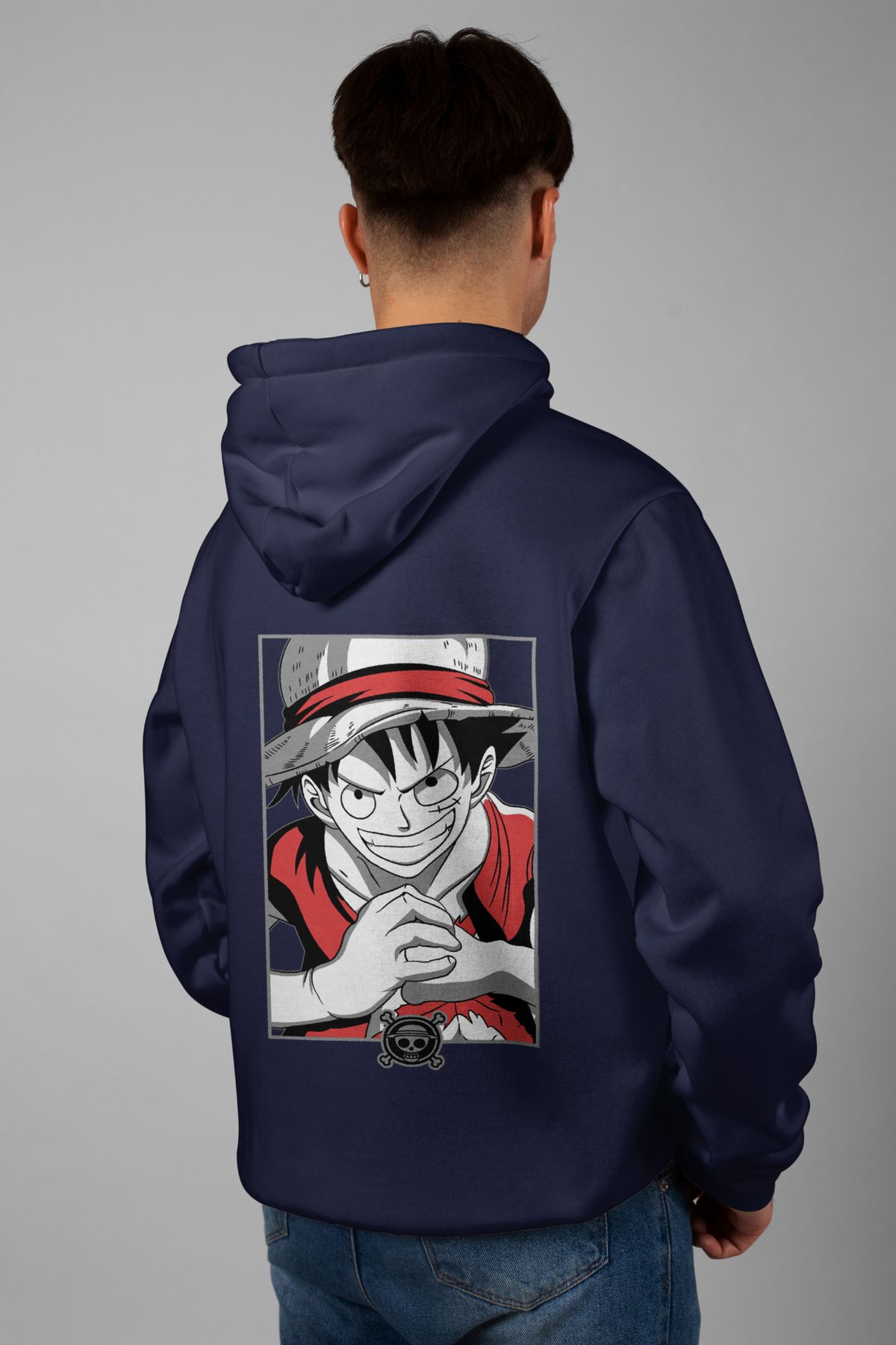 Zestia Unisex Hoodie, Monkey D. Luffy Sırt Baskılı, Regular,%100 Pamuk, Lacivert Renk Kapşonlu No: 0142