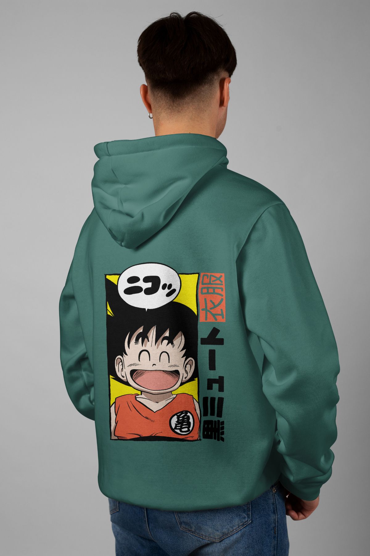 Zestia Unisex Hoodie, Son Goku Sırt Baskılı, Regular,%100 Pamuk, Yeşil Renk Kapşonlu No: 0121