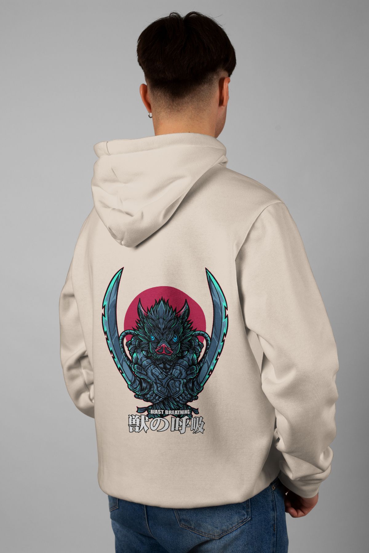 Zestia Unisex Hoodie, InosukeArt Sırt Baskılı, Regular,%100 Pamuk, Krem Renk Kapşonlu No: 0171