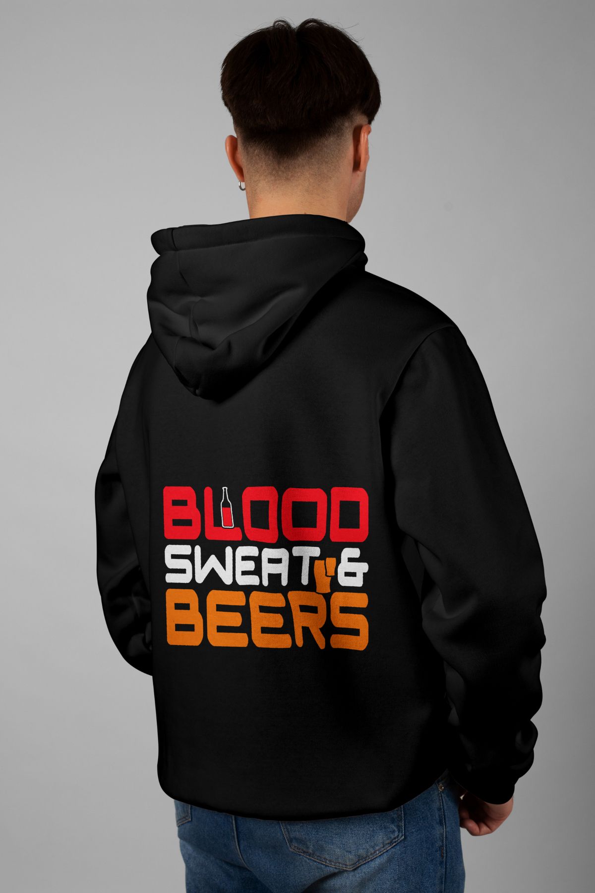 Zestia Unisex Hoodie, Blood Beers Sırt Baskılı, Regular,%100 Pamuk, Siyah Renk Kapşonlu No: 0233