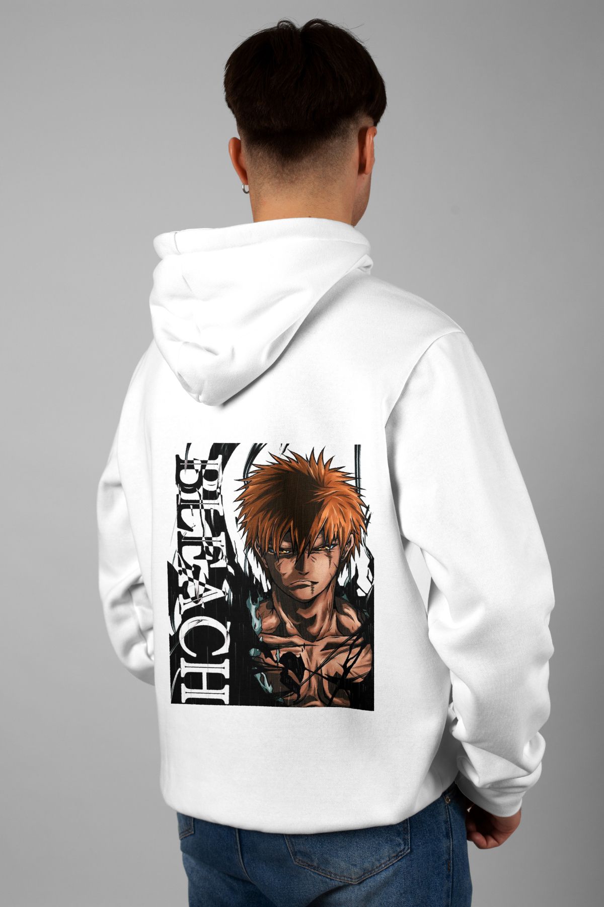 Zestia Unisex Hoodie, Bleach Sırt Baskılı, Regular,%100 Pamuk, Beyaz Renk Kapşonlu No: 0104