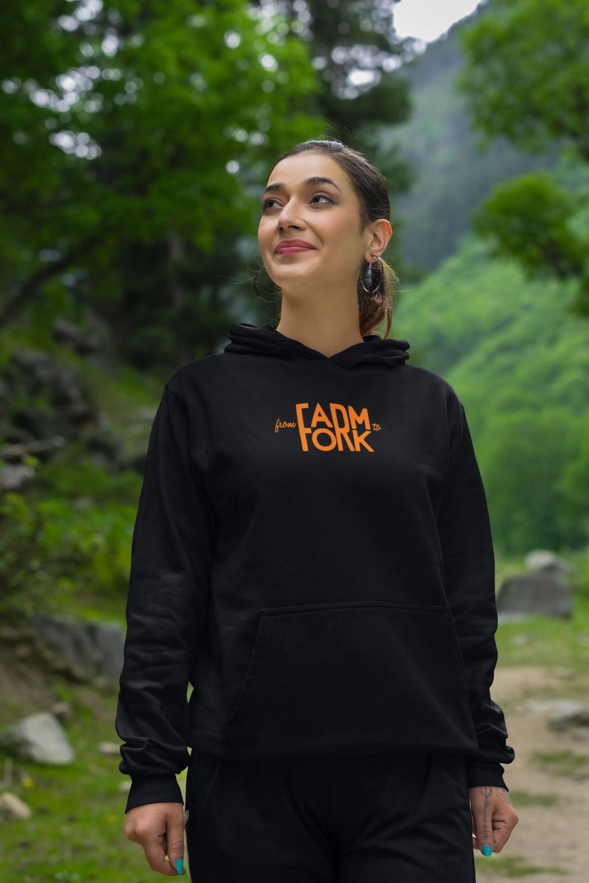 YEACHY Siyah Unisex Farme r- Çiftçi Baskılı Sweatshirt