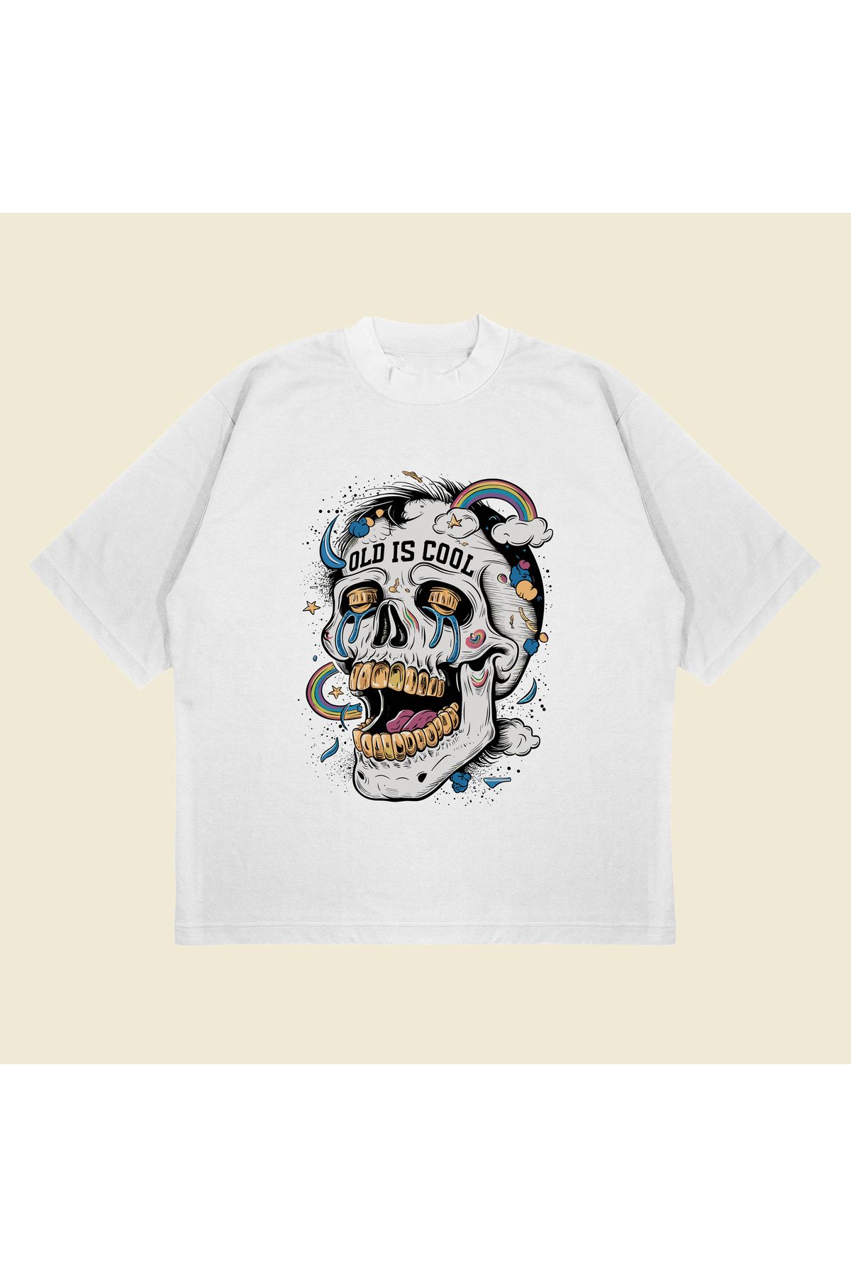 PURE POWER SkullRainbow Baskılı Oversize Unisex %100 Pamuklu Nefes Alan Kalın Kumaşlı T-shirt