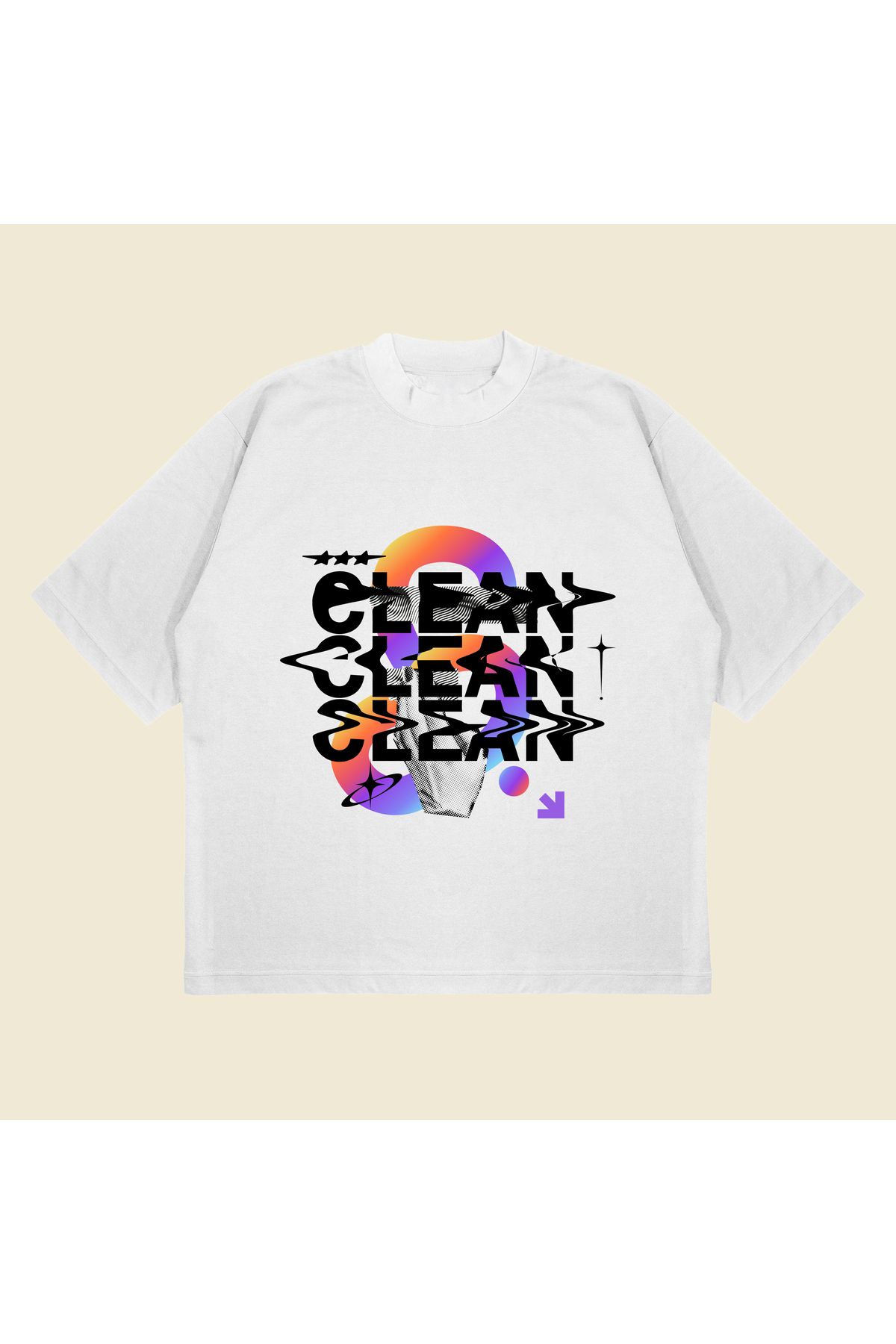 PURE POWER Clean Baskılı Oversize Unisex %100 Pamuklu Nefes Alan Kalın Kumaşlı T-shirt