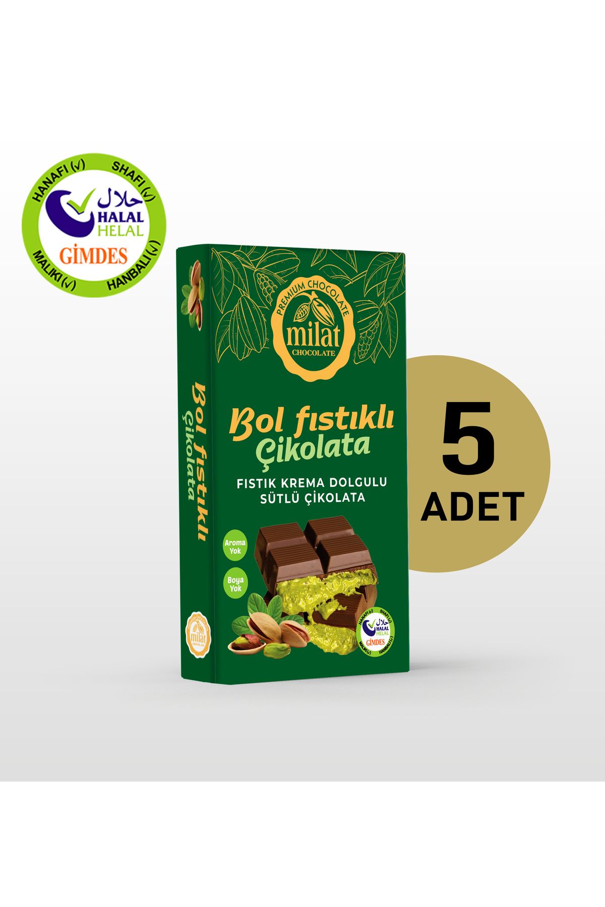 Milat Fıstık Dolgulu Çikolata 60 Gr. (5 ADET)