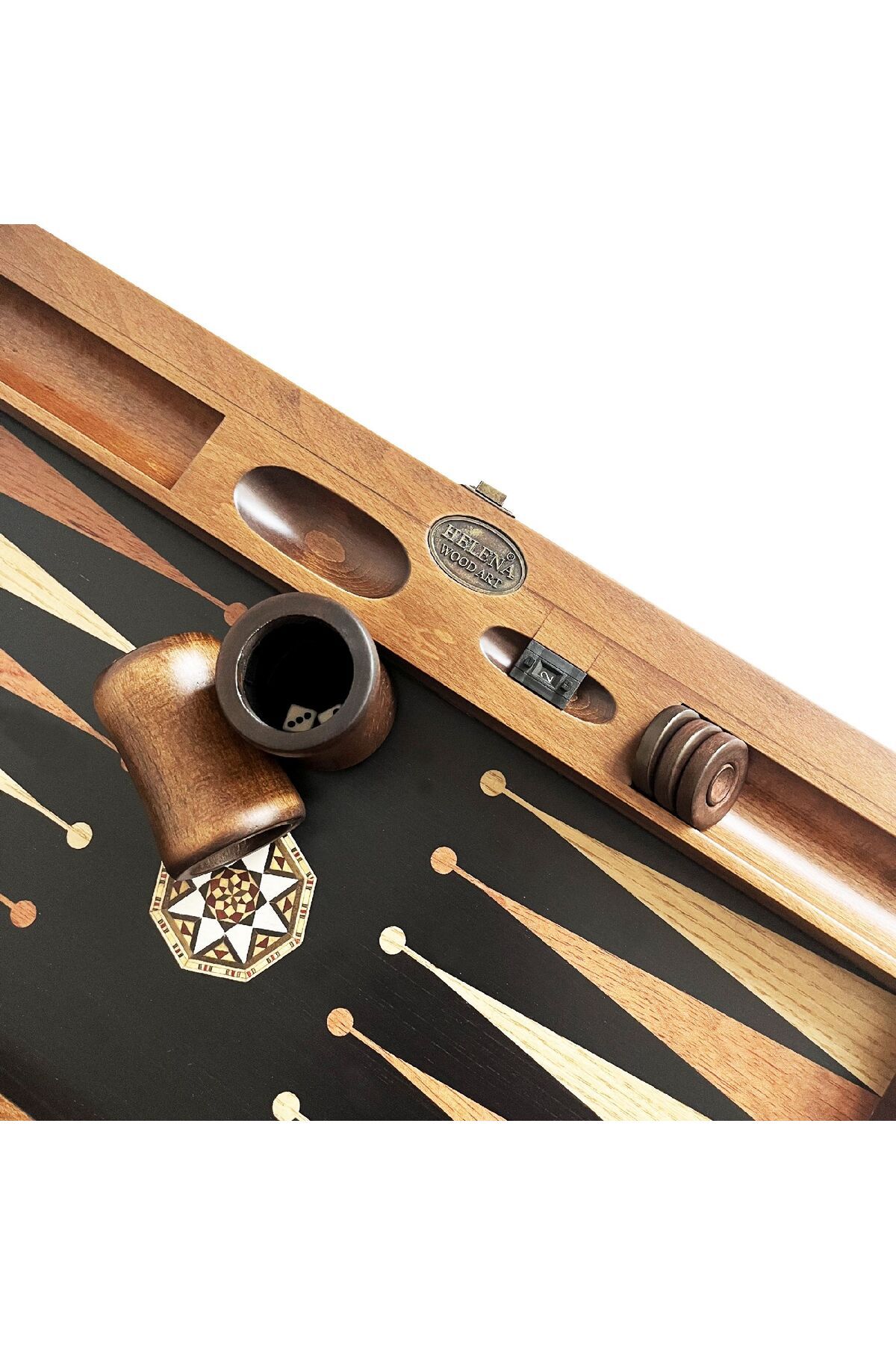 Helena Wood Art-Black Solid Wood - Pure Ash Backgammon with Numerator 8