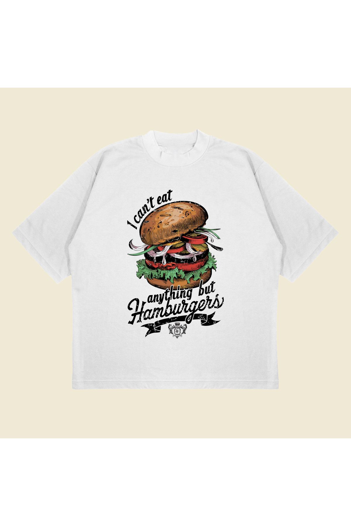 PURE POWER Hamburger Baskılı Oversize Unisex %100 Pamuklu Nefes Alan Kalın Kumaşlı T-shirt