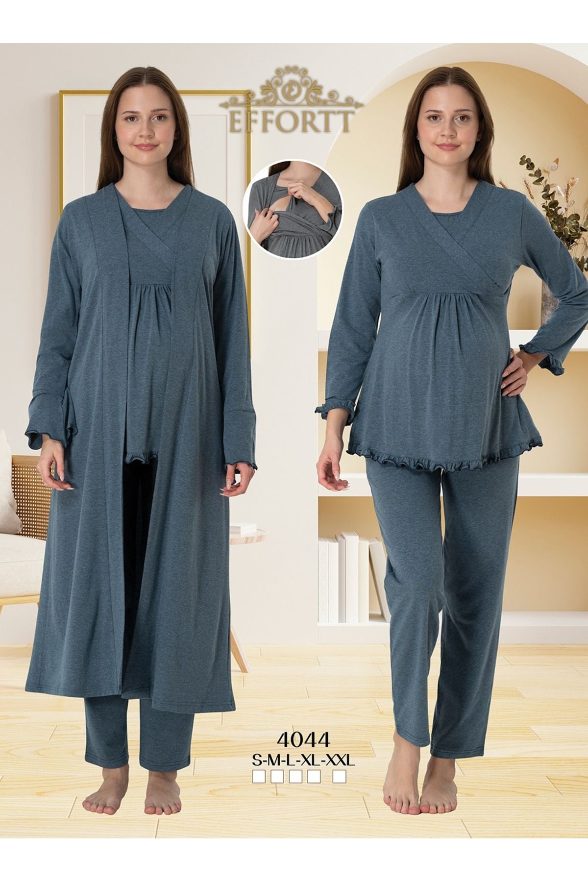 Maison Mila Set Pijama De Maternitate Din Bumbac Cu Caracteristică De Alăptare Ascunsă Femeie - XL