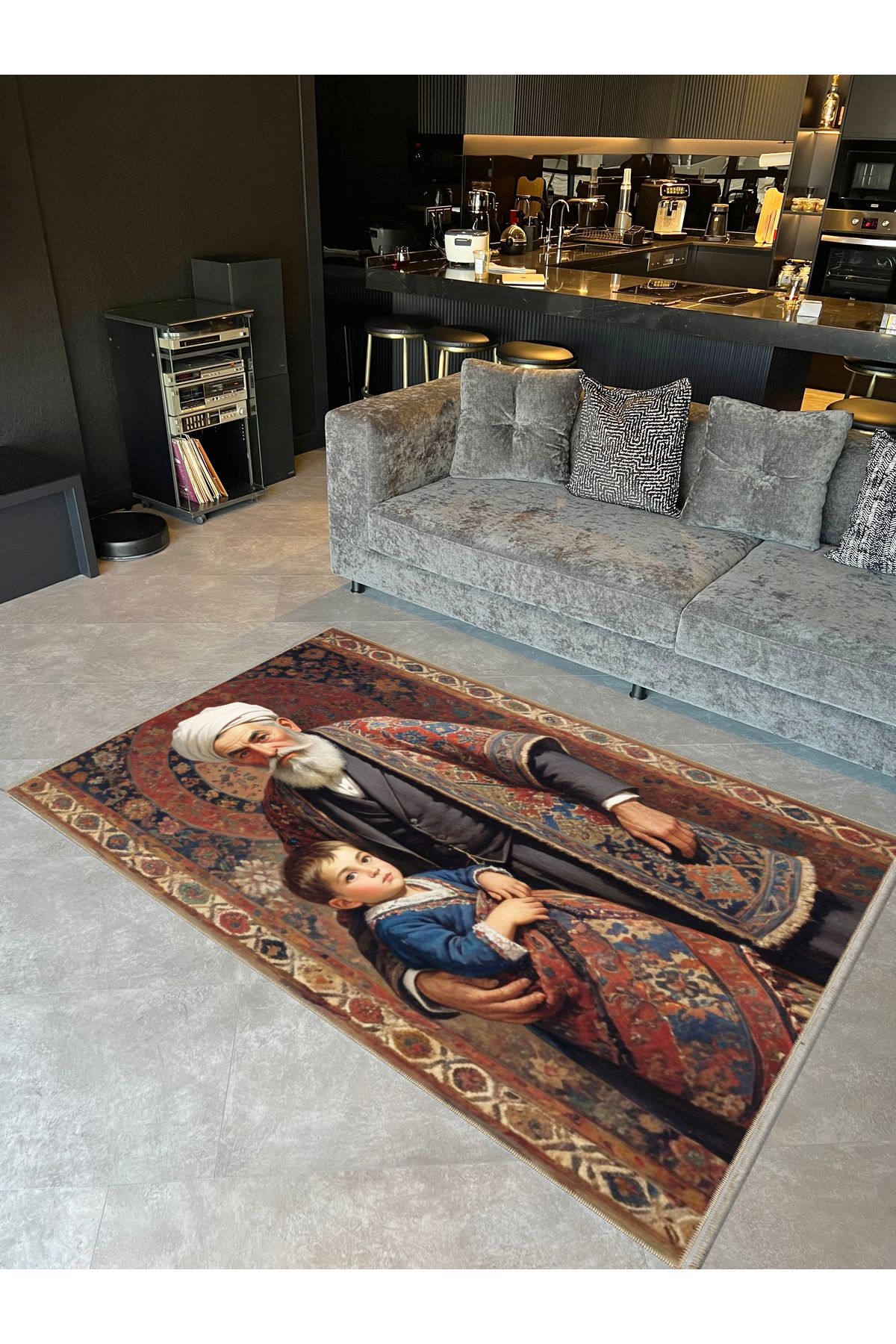 Rugs Modern Halı Semih Koleksiyonu Dede ve Torun Figürleri ve Motifler Desenli Dokuma Taban Vintage Dekoratif Halı 29